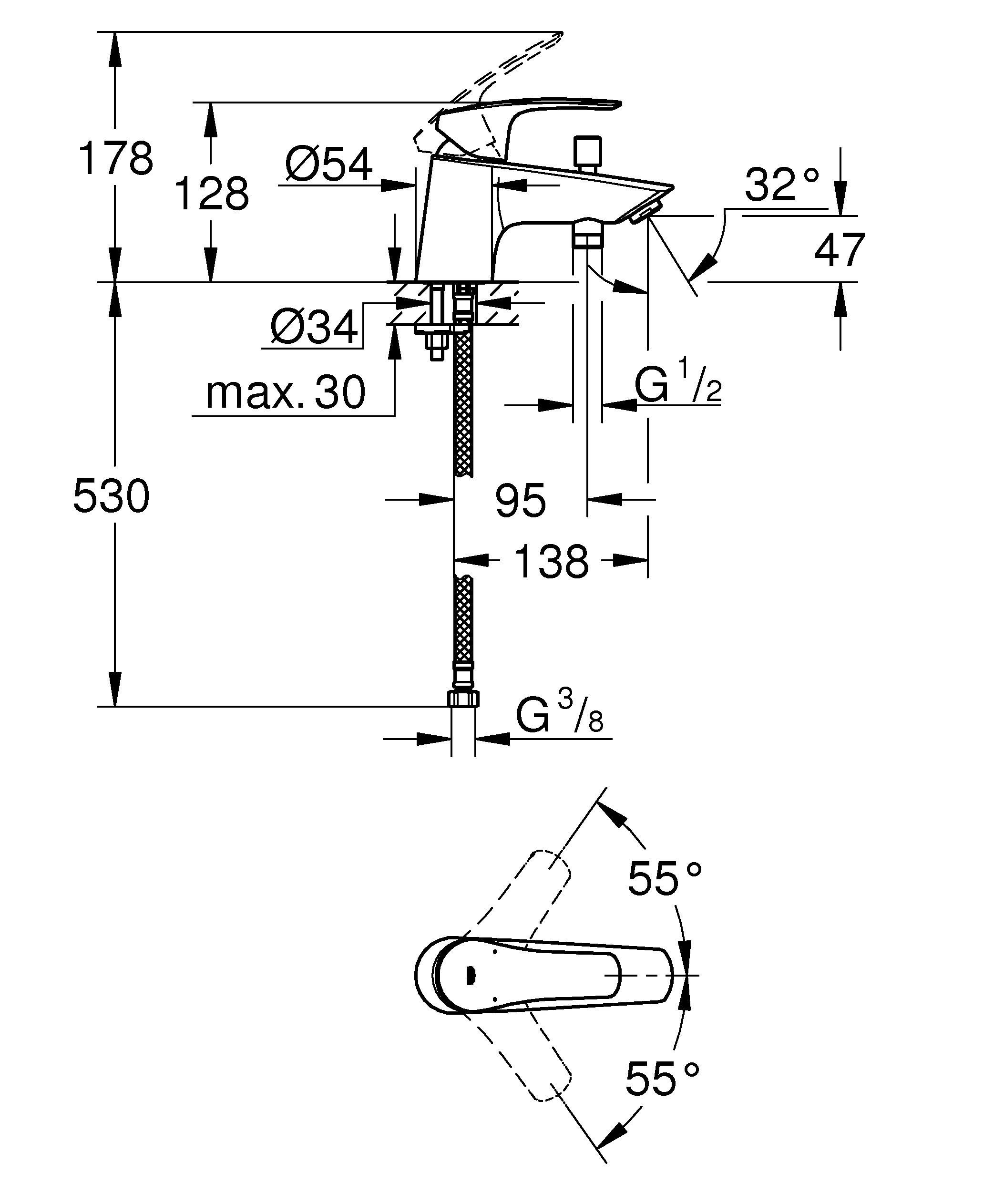 Wannenarmatur „Eurosmart“ Ausladung 138 mm