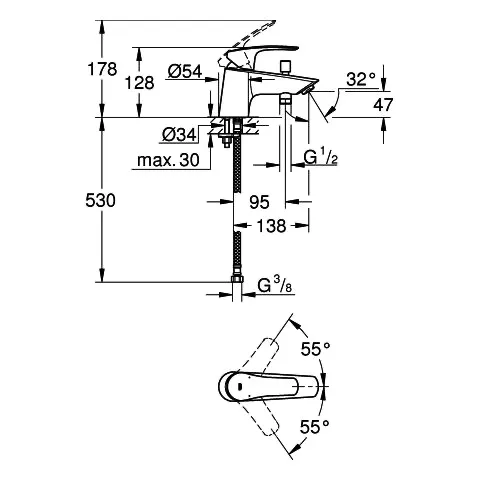 Wannenarmatur „Eurosmart“ Ausladung 138 mm Wannenarmatur „Eurosmart“ Ausladung 138 mm