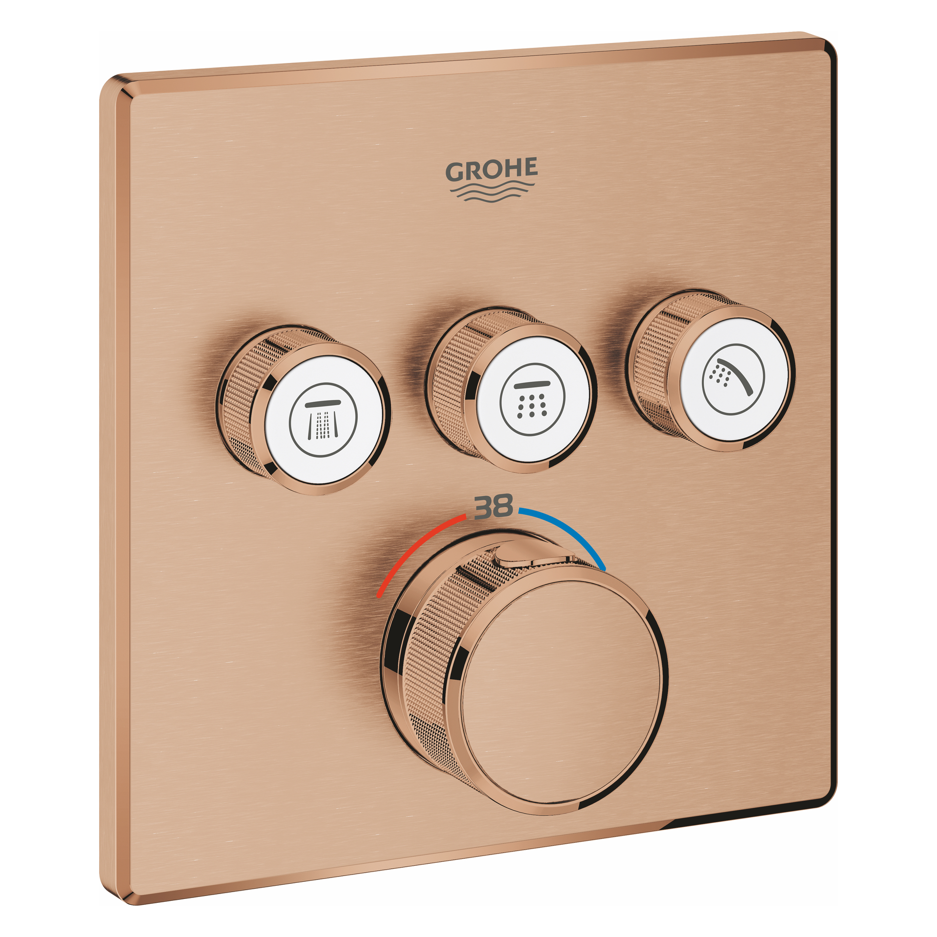 Thermostat Grohtherm SmartControl 29126, mit 3 Absperrventilen und integriertem Brausehalter, Fertigmontageset für Rapido SmartBox, Wandrosette eckig, chrom