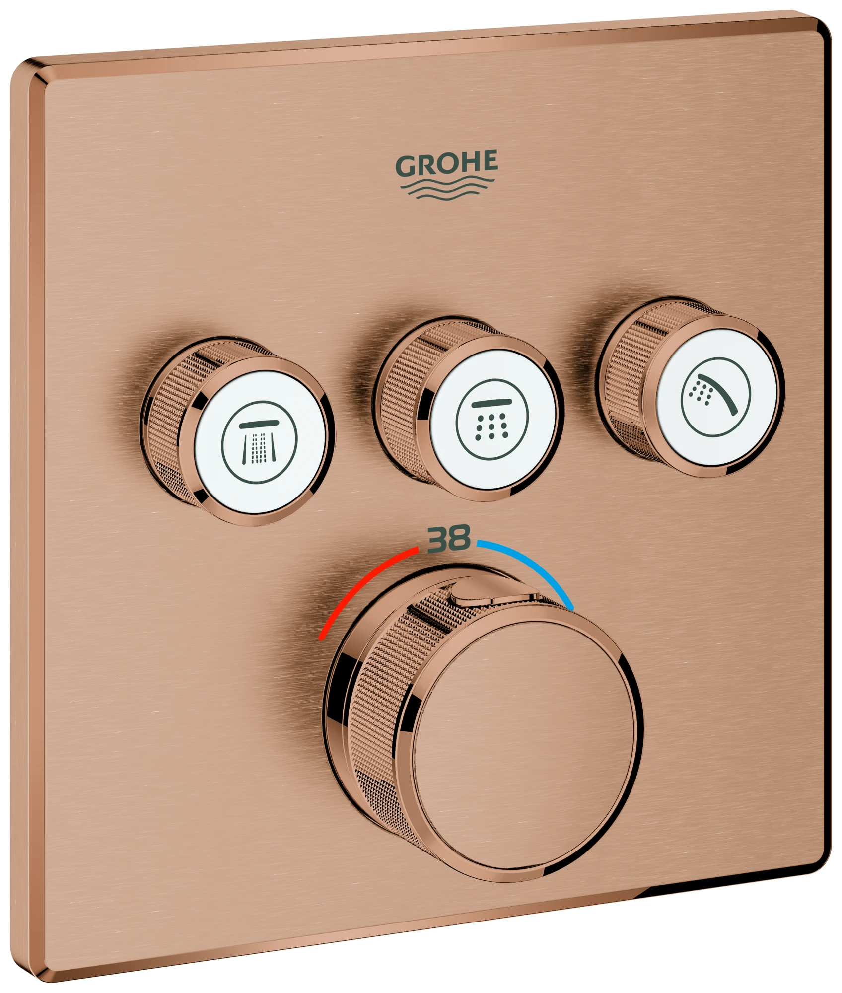 Thermostat Grohtherm SmartControl 29126, mit 3 Absperrventilen und integriertem Brausehalter, Fertigmontageset für Rapido SmartBox, Wandrosette eckig, chrom