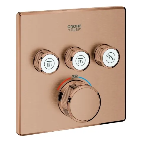Thermostat Grohtherm SmartControl 29126, mit 3 Absperrventilen und integriertem Brausehalter, Fertigmontageset für Rapido SmartBox, Wandrosette eckig, chrom Thermostat Grohtherm SmartControl 29126, mit 3 Absperrventilen und integriertem Brausehalter, Fertigmontageset für Rapido SmartBox, Wandrosette eckig, chrom