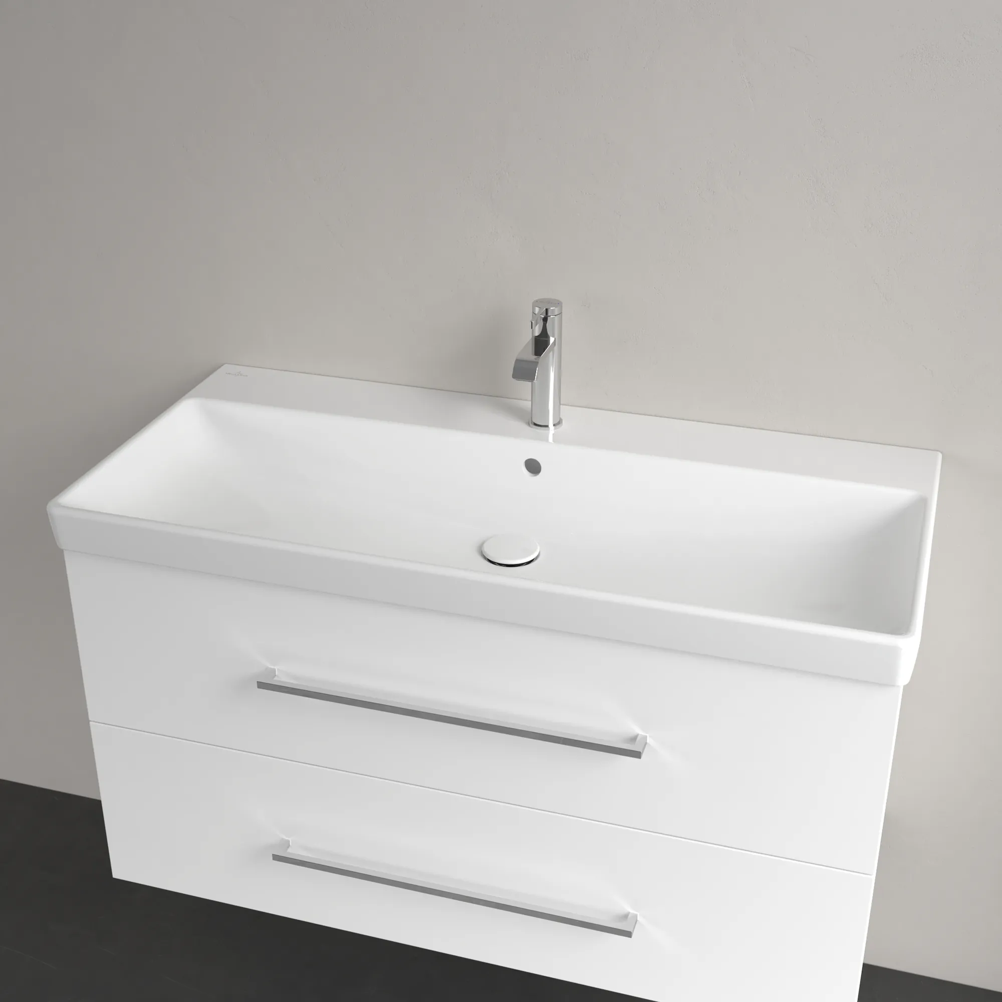 Villeroy & Boch Wandwaschtisch „Avento“ 1000 × 470 × 180 mm, für Becken mittig, Hahnlochposition mittig, mit Hahnlochbohrung in Weiß Alpin Villeroy & Boch Wandwaschtisch „Avento“ 1000 × 470 × 180 mm, für Becken mittig, Hahnlochposition mittig, mit Hahnlochbohrung in Weiß Alpin