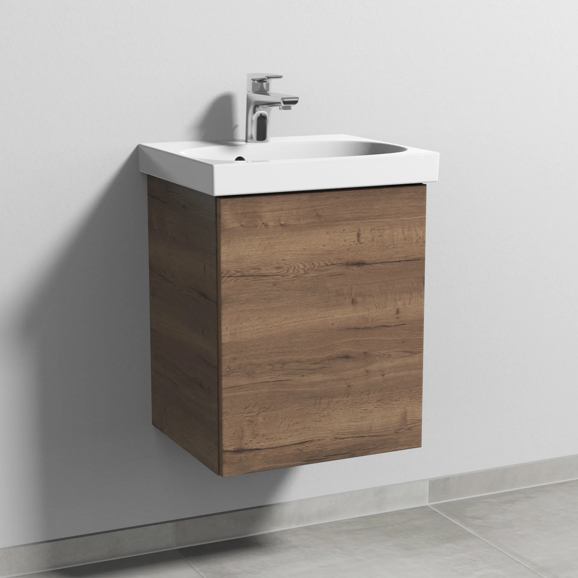 Sanipa Waschtischunterschrank „3way“ passend zu Keramik-Waschtische Acanto von Geberit 415 × 517 × 367 mm in Eiche Tabak, Anschlag rechts