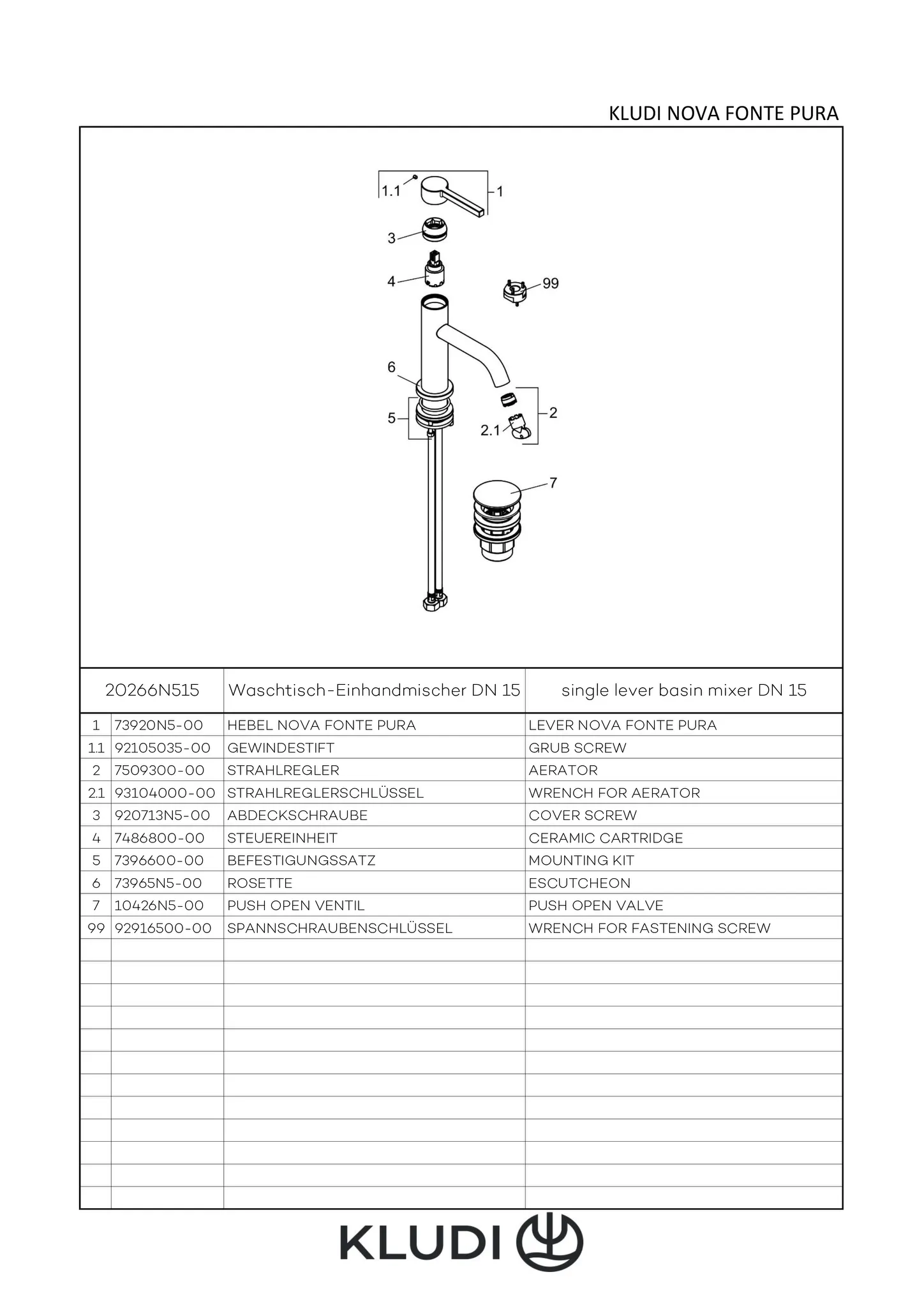 NOVA FONTE Pura Waschtisch-EHM 75 mit Push-Open chrom NOVA FONTE Pura Waschtisch-EHM 75 mit Push-Open chrom
