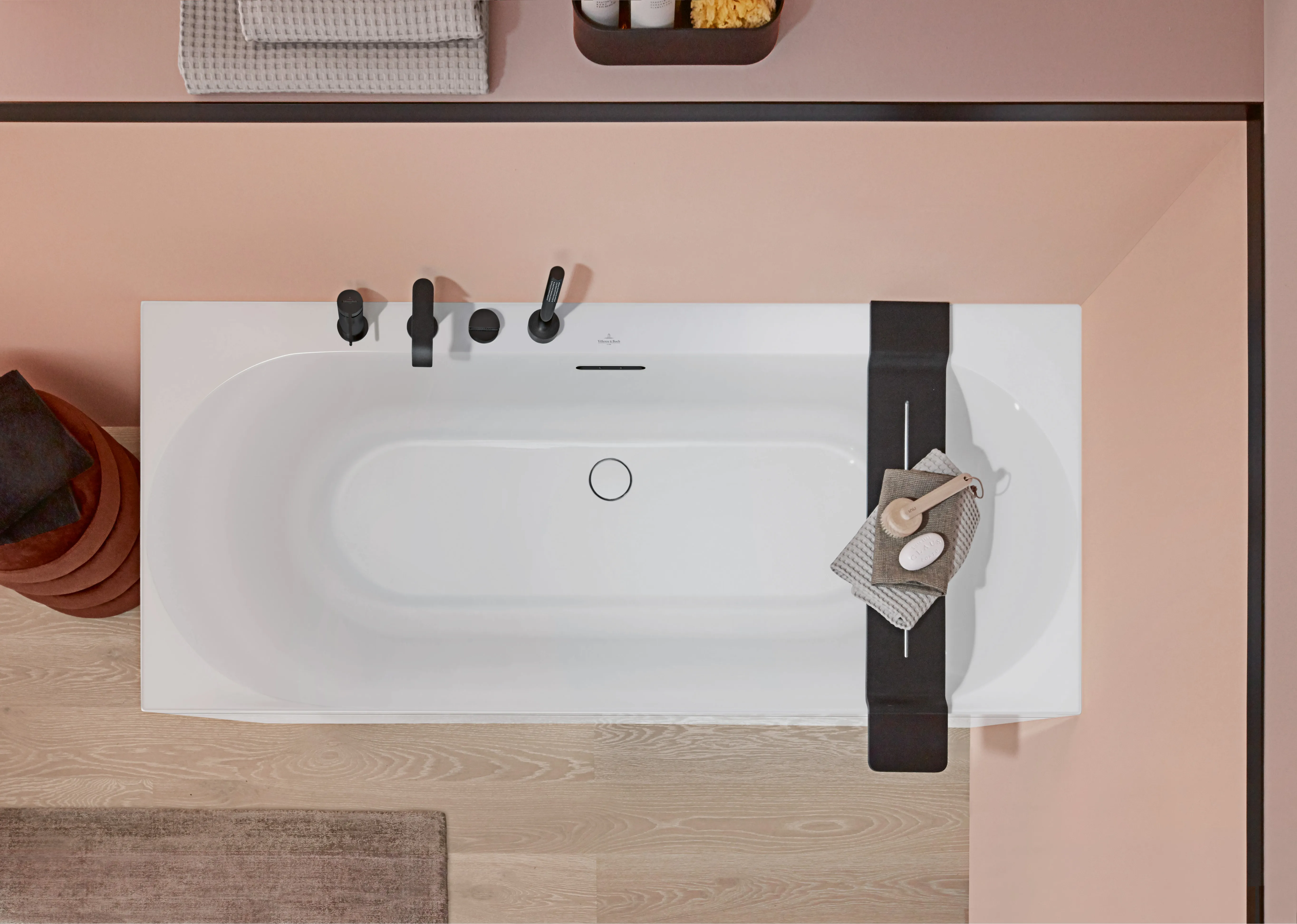 Villeroy & Boch Badewanne mit ovaler Innenform „Loop & Friends“ rechteck 180 × 80 cm, Mittelablauf in Weiß Alpin