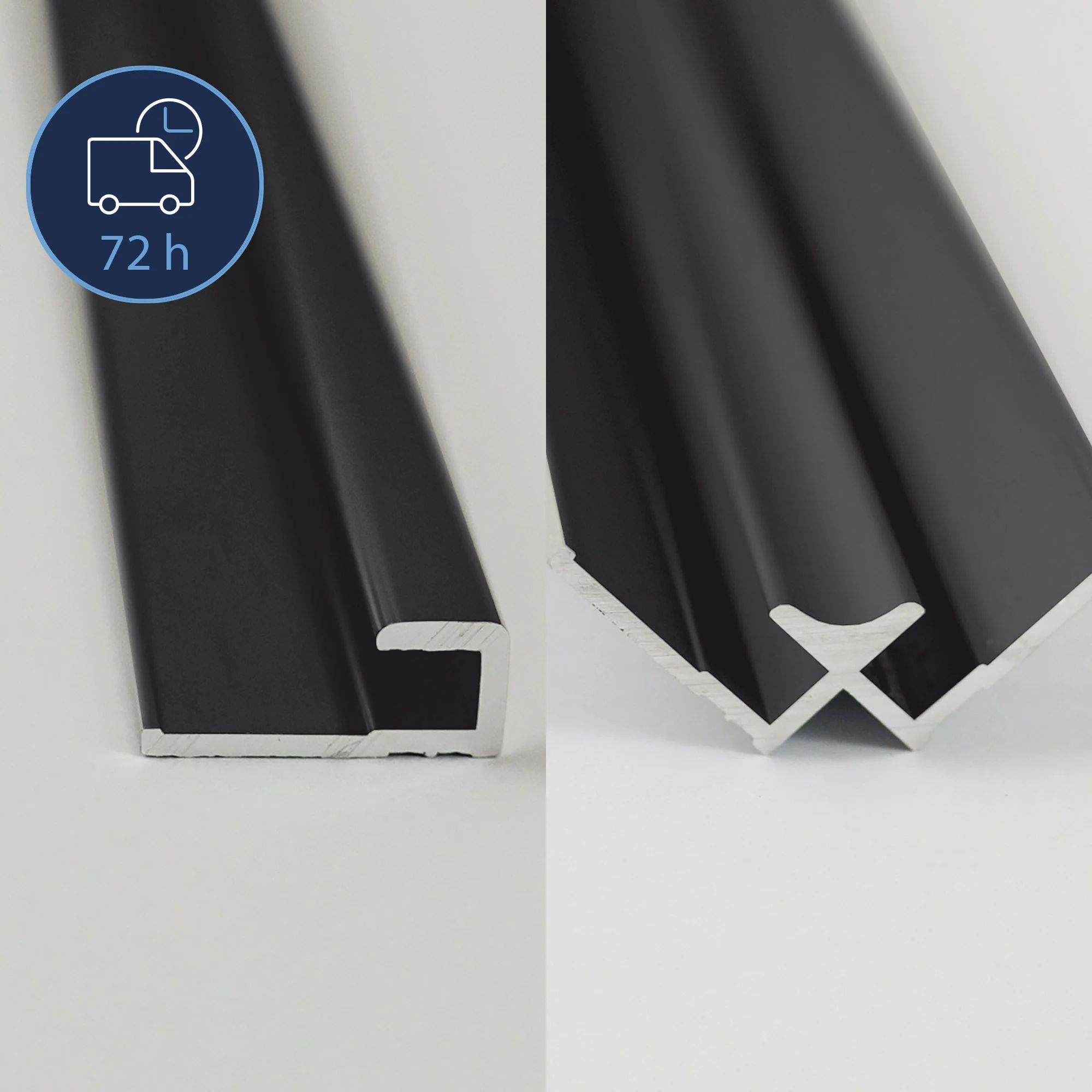 Breuer QUICK 72 Profilset 1 - Eckiges Abschlussprofil und Verbindungsprofil für Rückwände, Länge 2.100 mm oder 2.550 mm, Farben: Alu Silber matt, Alu Chromeffekt, Schwarz matt Breuer QUICK 72 Profilset 1 - Eckiges Abschlussprofil und Verbindungsprofil für Rückwände, Länge 2.100 mm oder 2.550 mm, Farben: Alu Silber matt, Alu Chromeffekt, Schwarz matt