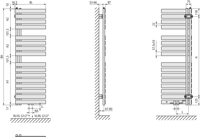 Kermi Design-Heizkörper „Credo® Half® flat“ 45 × 100 cm in Pergamon