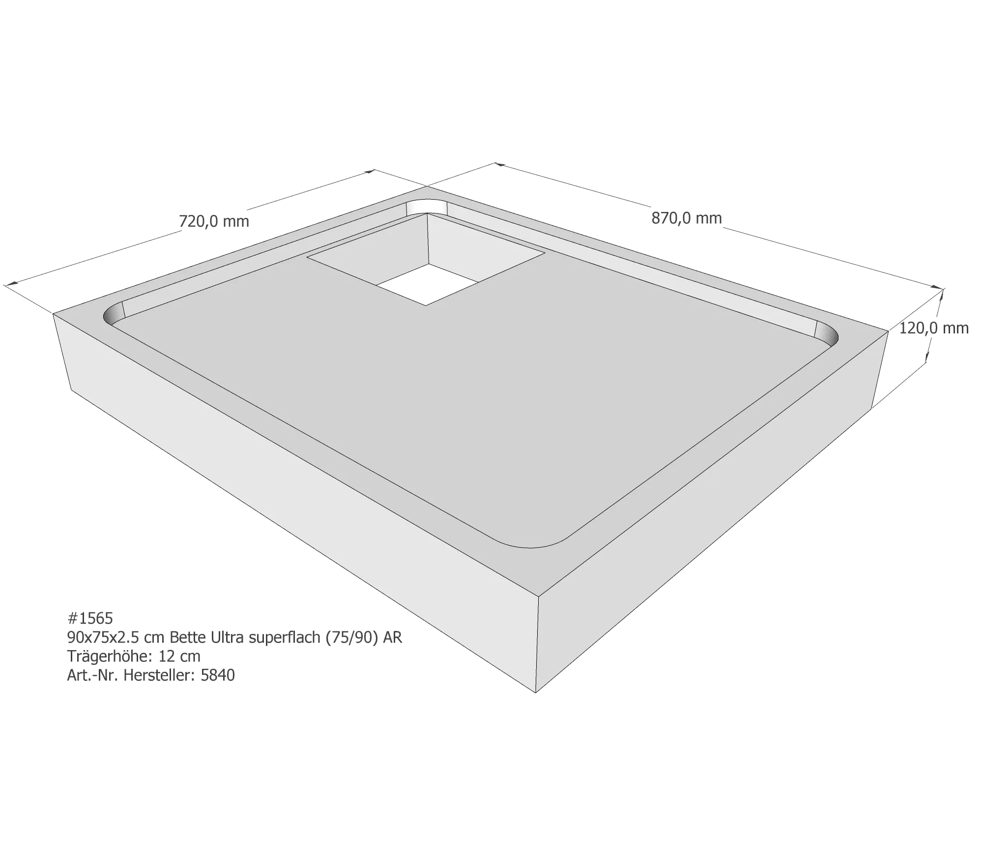 Duschwannenträger für Bette Ultra (superflach) 90 × 75 × 2,5 cm Breite: 75 cm / Länge: 90 cm Duschwannenträger für Bette Ultra (superflach) 90 × 75 × 2,5 cm Breite: 75 cm / Länge: 90 cm