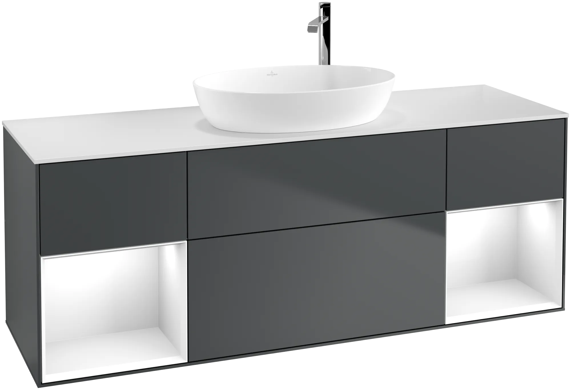 Villeroy & Boch Finion Waschbeckenunterschrank G98, 1600x603x501mm, Midnight Blue Matt/Lacquer/Glossy White