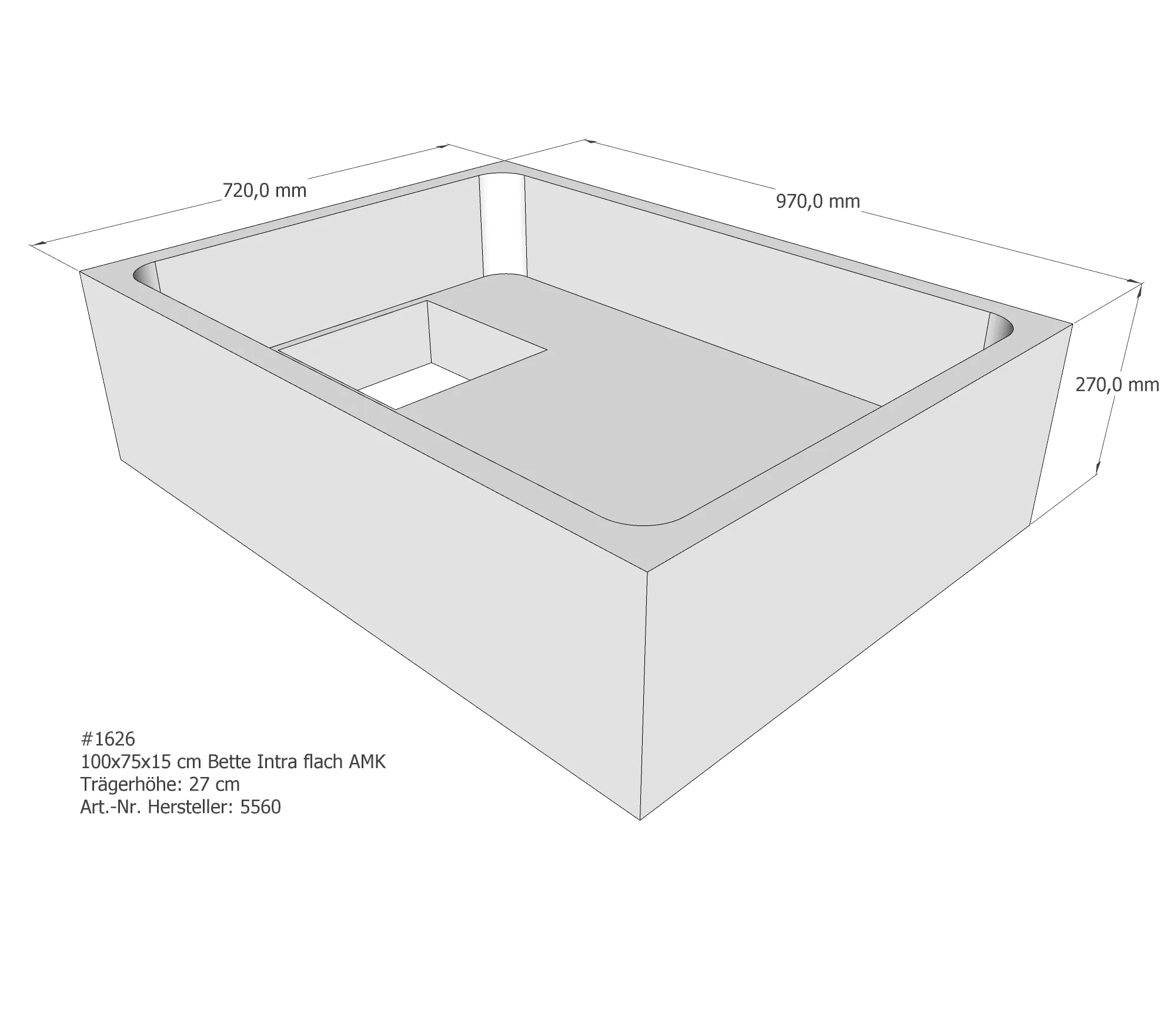 Duschwannenträger für Bette Quinta (flach/Intra) 100 × 75 × 15 cm Breite: 75 cm / Länge: 100 cm Duschwannenträger für Bette Quinta (flach/Intra) 100 × 75 × 15 cm Breite: 75 cm / Länge: 100 cm