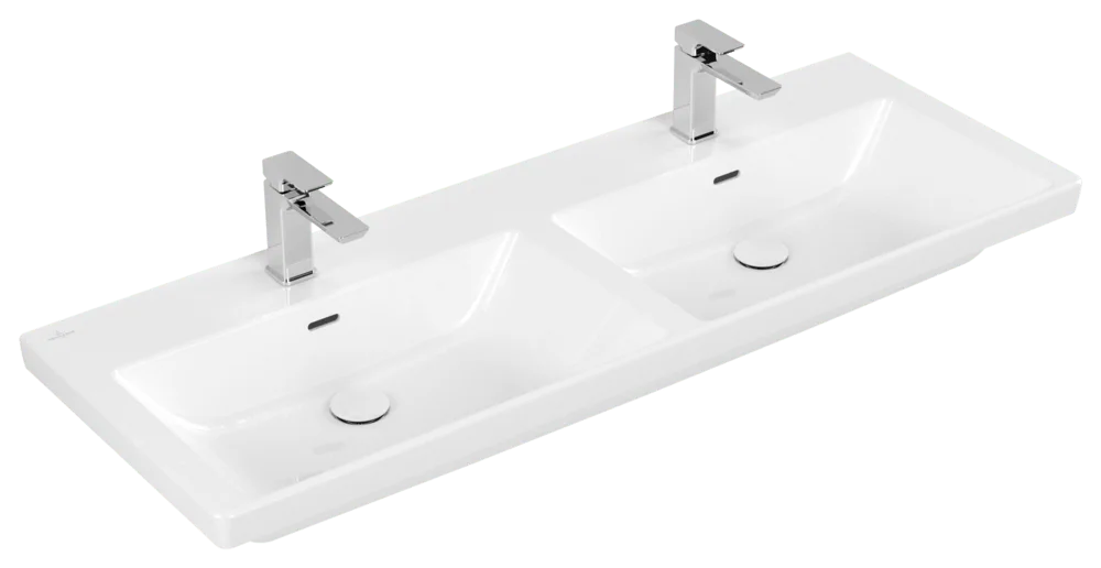 Villeroy & Boch Subway 3.0 Schrank-Doppelwaschtisch, 1300x475x165mm, glänzend weiß Alpin, TitanCeram, mit Überlauf