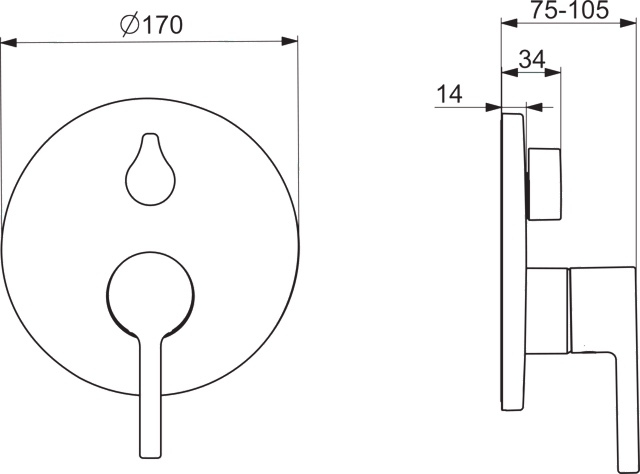 EHM Fertigmontageset für Wanne/Brause VANTIS 8260 Rosette rund mit Sicherungseinrichtung Chrom Pinhebel