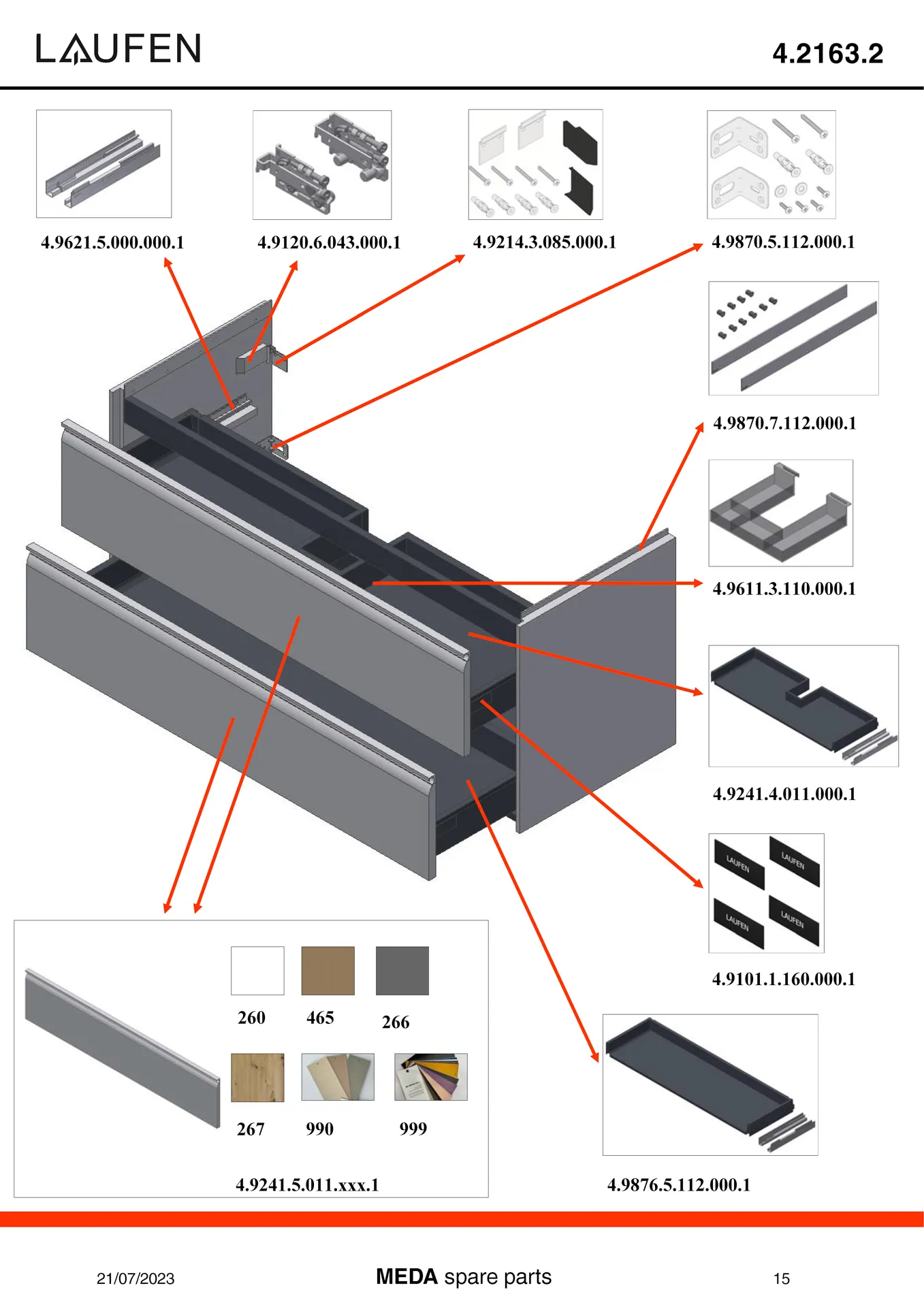 Waschtischunterbau, MEDA, 448x1182x515, mit 2 Schubladen, 1 Ordnungssystem, integrierte Griffleiste, Vollauszug und Soft-Close, für Waschtisch MEDA H814111 (120 cm), weiß matt