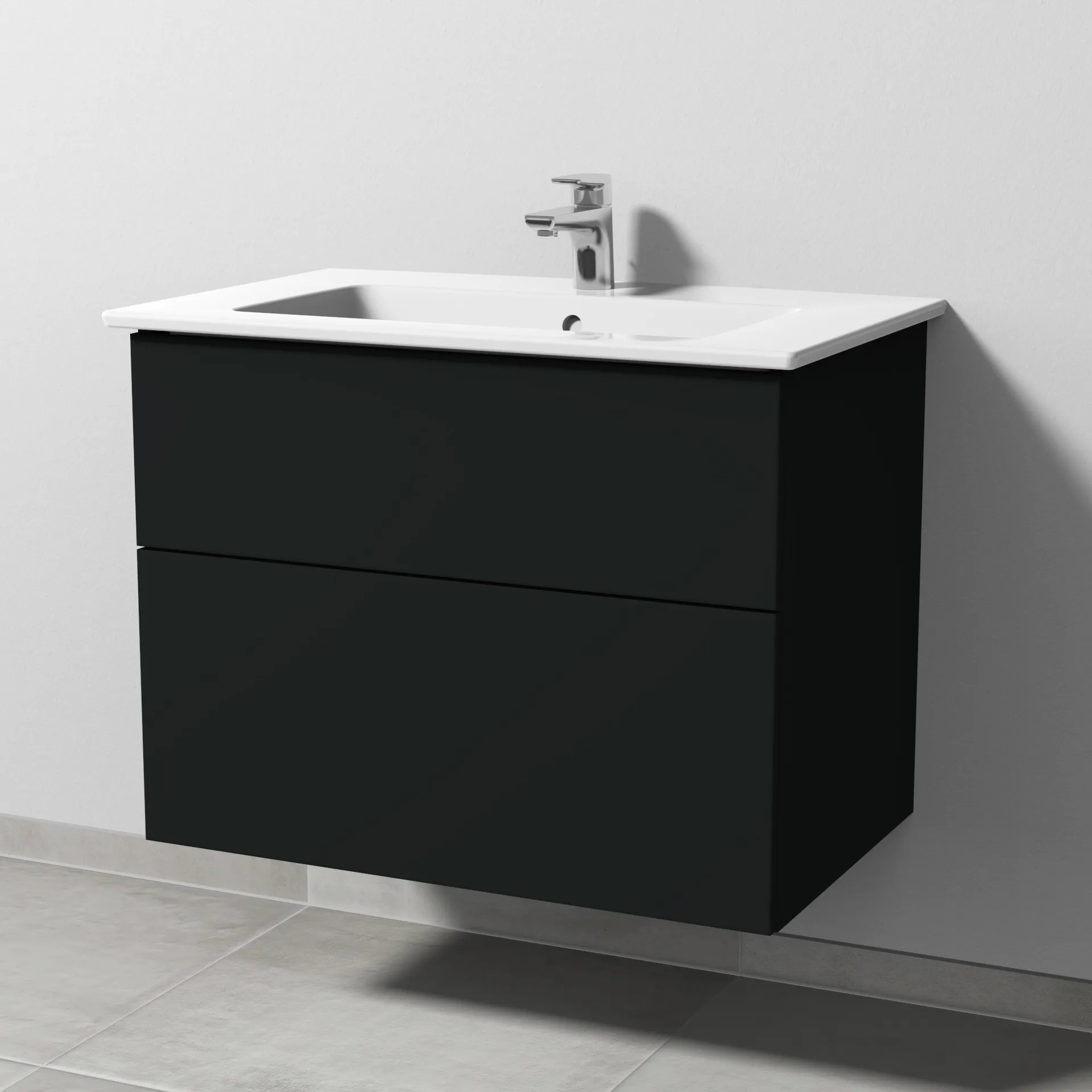 Keramik-Waschtisch-Set mit Waschtischunterschrank „3way“ 75,5 × 47,7 × 59,1 cm in Vulkan (matt), mit Hahnlochbohrung, Becken mittig