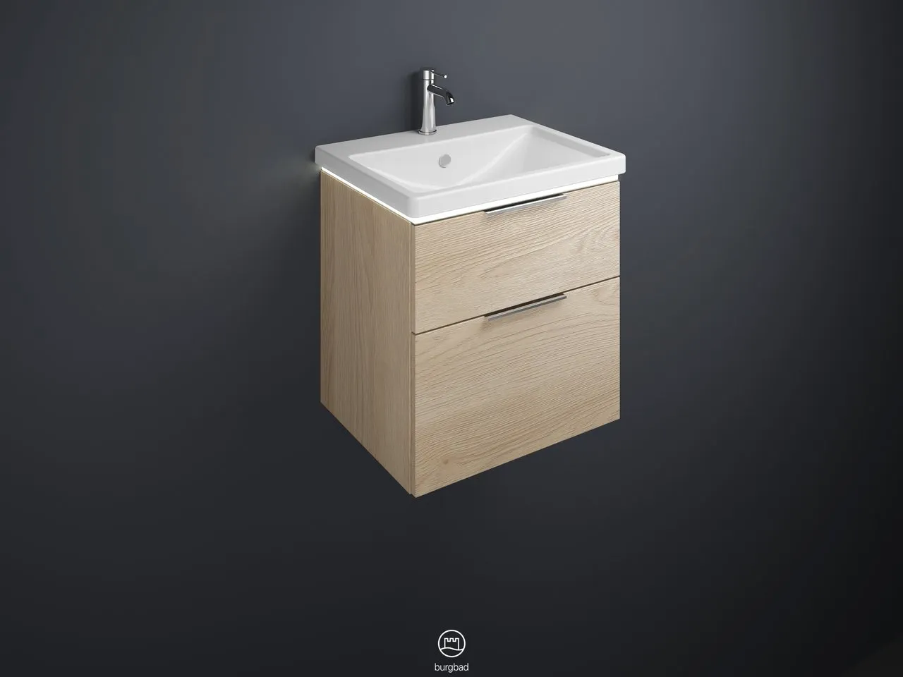 burgbad Badmöbelset Keramik-Waschtisch inkl. Waschtischunterschrank „Eqio“ 63 × 66,5 × 49 cm Griffleiste, Schwarz Matt, in Eiche Dekor Silber burgbad Badmöbelset Keramik-Waschtisch inkl. Waschtischunterschrank „Eqio“ 63 × 66,5 × 49 cm Griffleiste, Schwarz Matt, in Eiche Dekor Silber