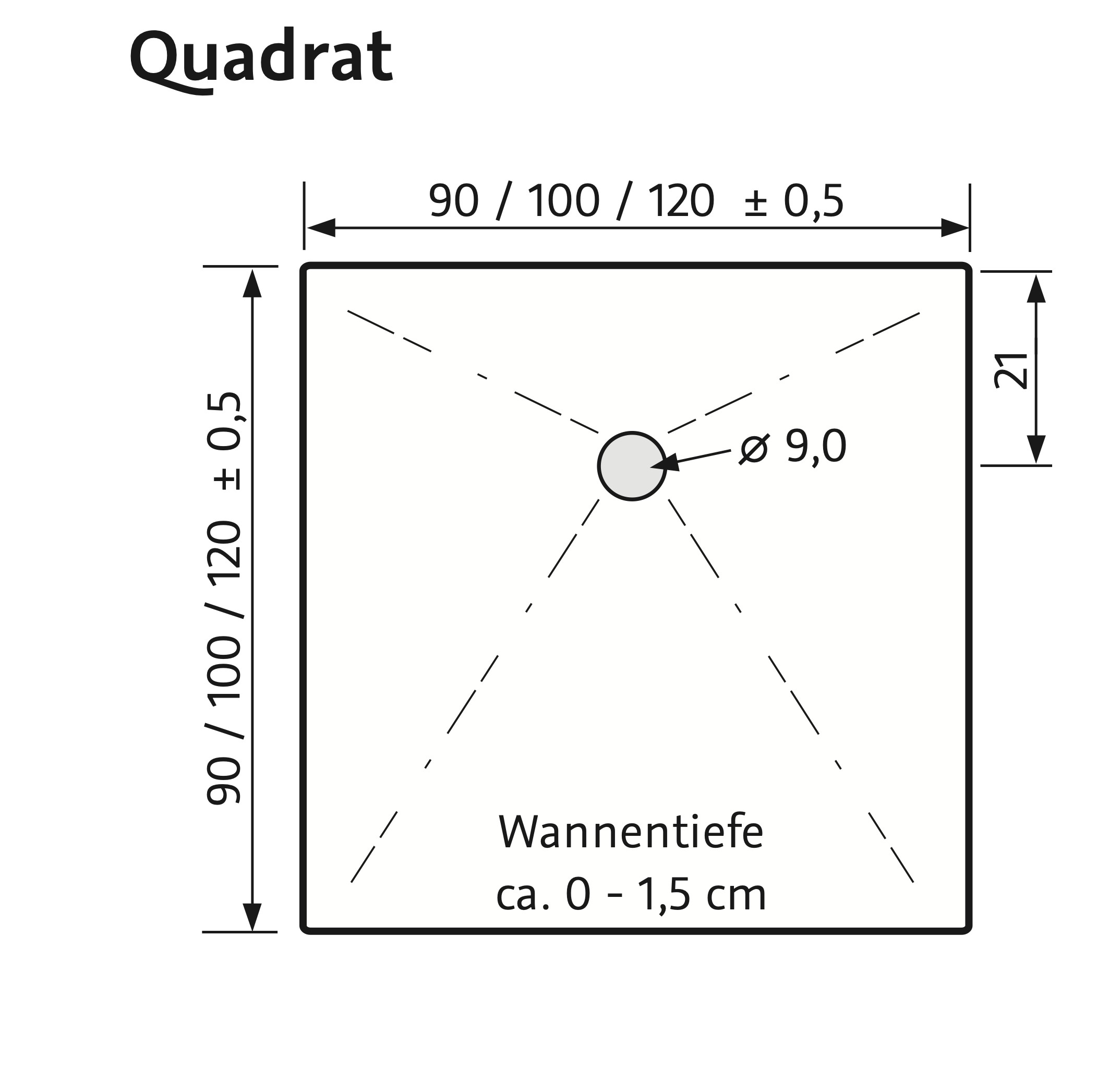 HSK quadrat Acryl-Duschwanne „plan“ 90 × 90 cm