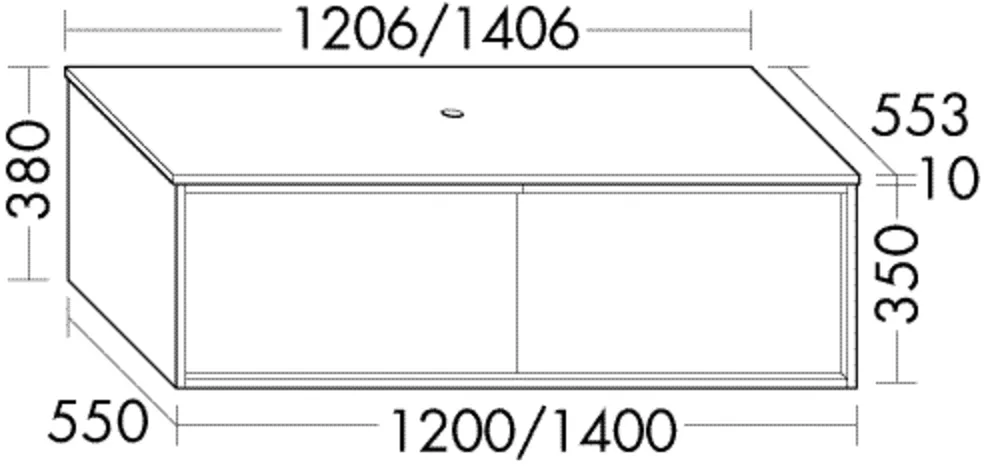 Burgbad Waschtischunterschrank Uomo inkl. Konsolenplatte, 1206 mm breit, 380 mm hoch, Tiefe 553 mm, Installationsraum mittig