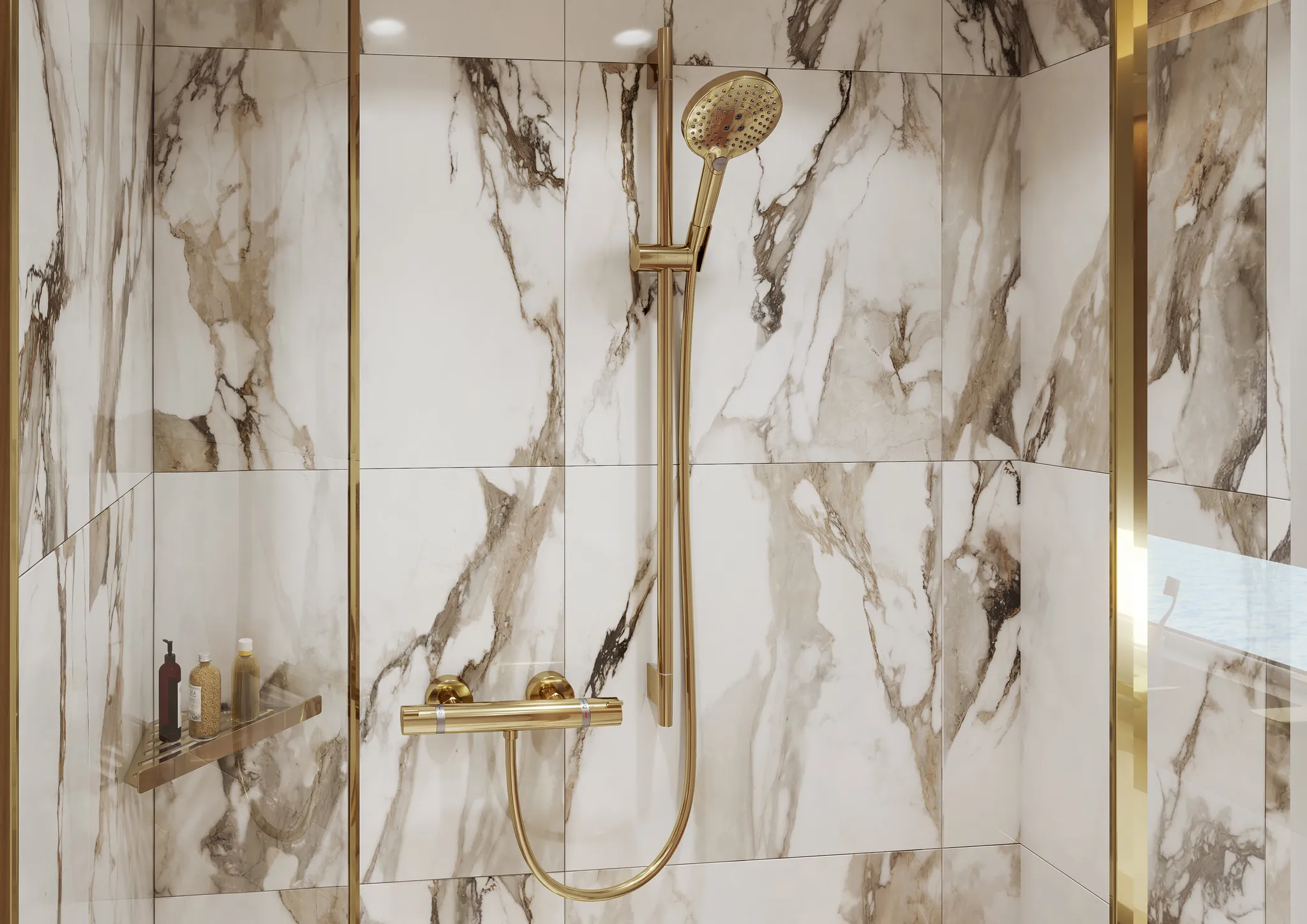 Hansgrohe AddStoris Q Seifenkorb Polished Gold Optic Wandmontage Metall Befestigungsmaterial 40 mm Bohrabstand 6 mm Durchmesser Bohrloch Ablagefläche