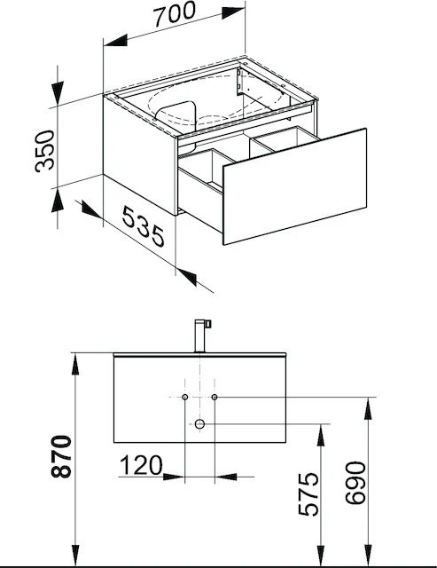 Edition 11 Waschtischunterbau mit Auszug 700 x 350 x 535 mm trüffel/trüffel WUB Edition 11 31241, 1 Auszug, trüffel/trüffel