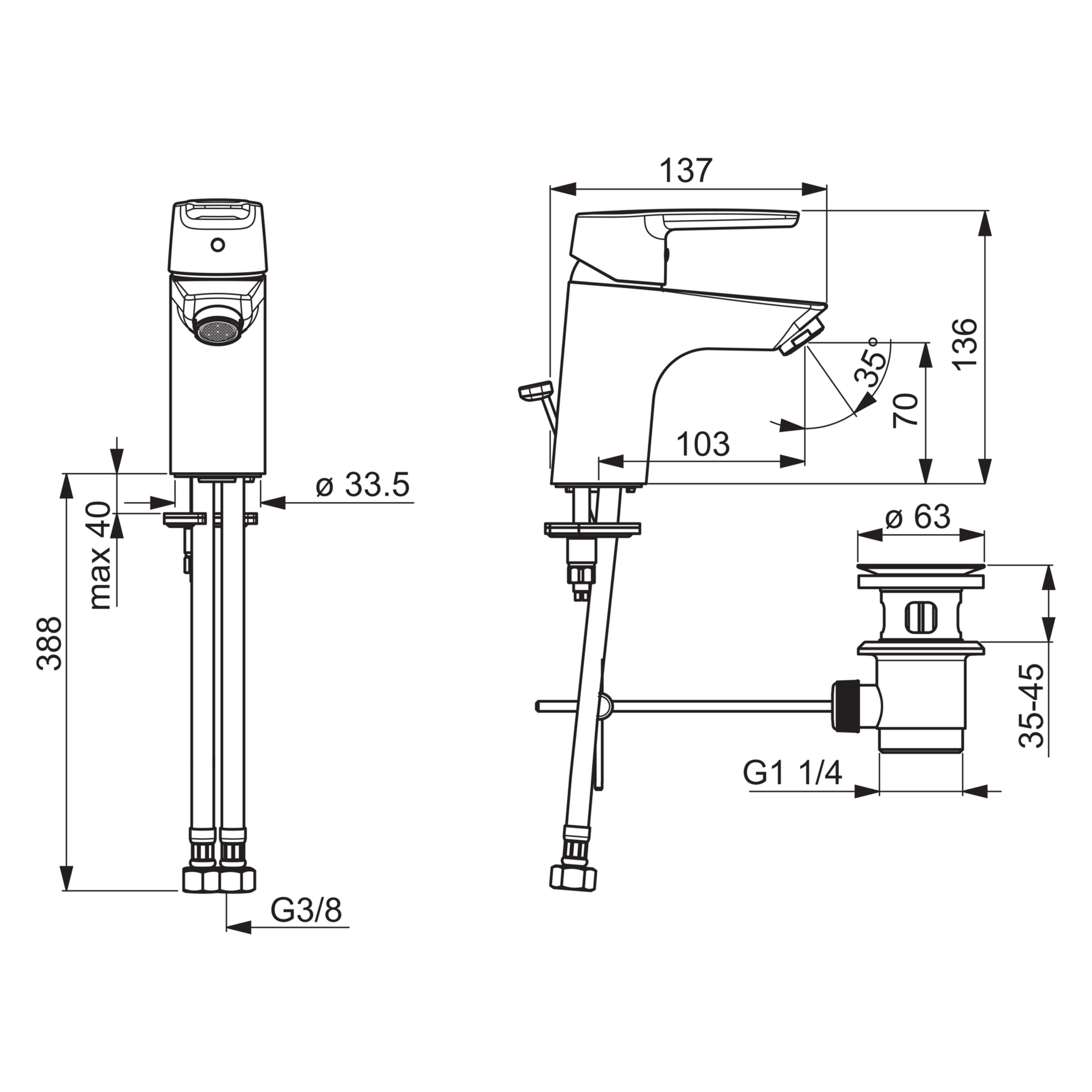 Einhand-Waschtischarmatur „Polo“ Ausladung 103 mm in Chrom Einhand-Waschtischarmatur „Polo“ Ausladung 103 mm in Chrom