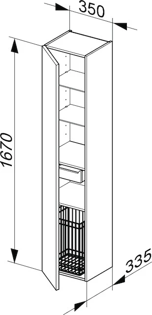 Royal Reflex Hochschrank mit Wäschekorb 1-türig, Anschlag links 350 x 1670 x 335 mm weiß/weiß