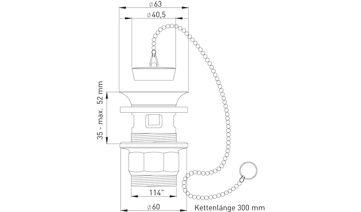 Excentergarnitur 1 1/4″ ohne Antrieb MS verchromt mit Stopfen und Kette