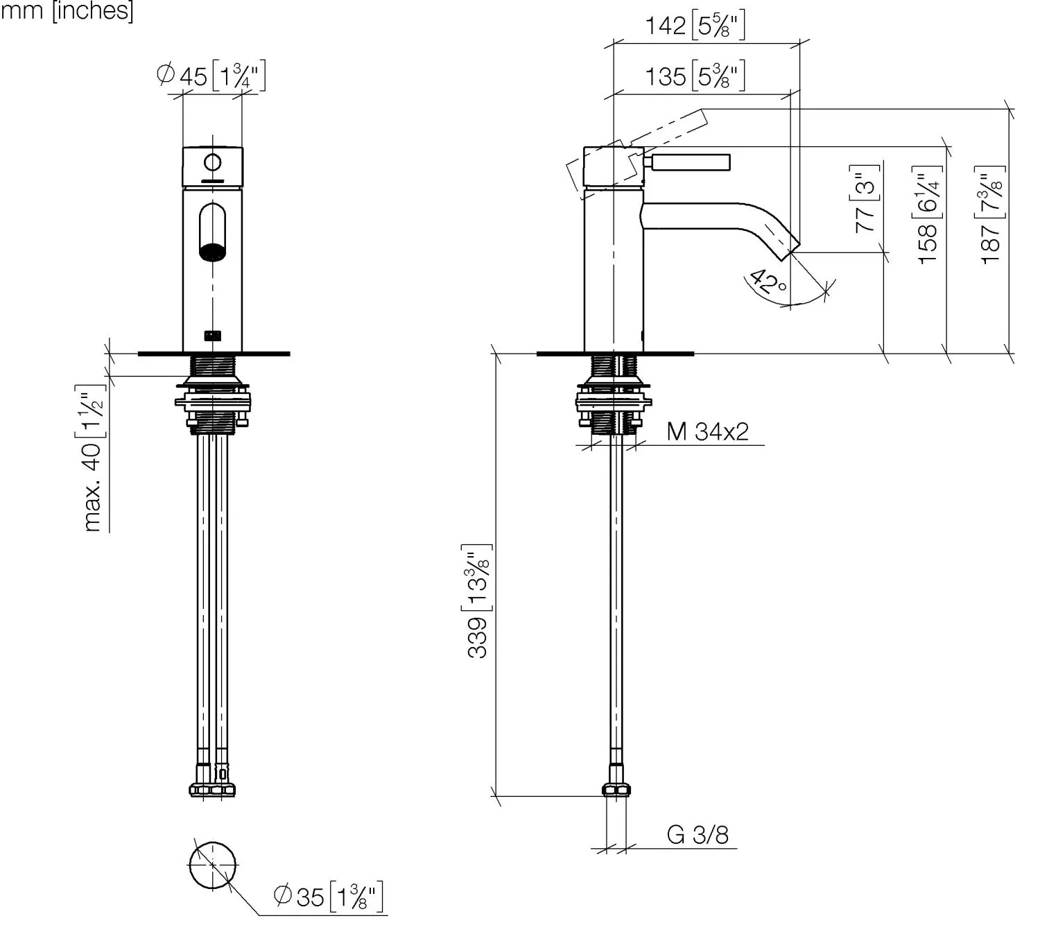 Dornbracht META Waschtisch-Einhandbatterie ohne Ablaufgarnitur, Dark Bronze gebürstet PVD, Ausladung 135 mm, Armaturenhöhe 158 mm, Bohrungsdurchmesser 35 mm Dornbracht META Waschtisch-Einhandbatterie ohne Ablaufgarnitur, Dark Bronze gebürstet PVD, Ausladung 135 mm, Armaturenhöhe 158 mm, Bohrungsdurchmesser 35 mm
