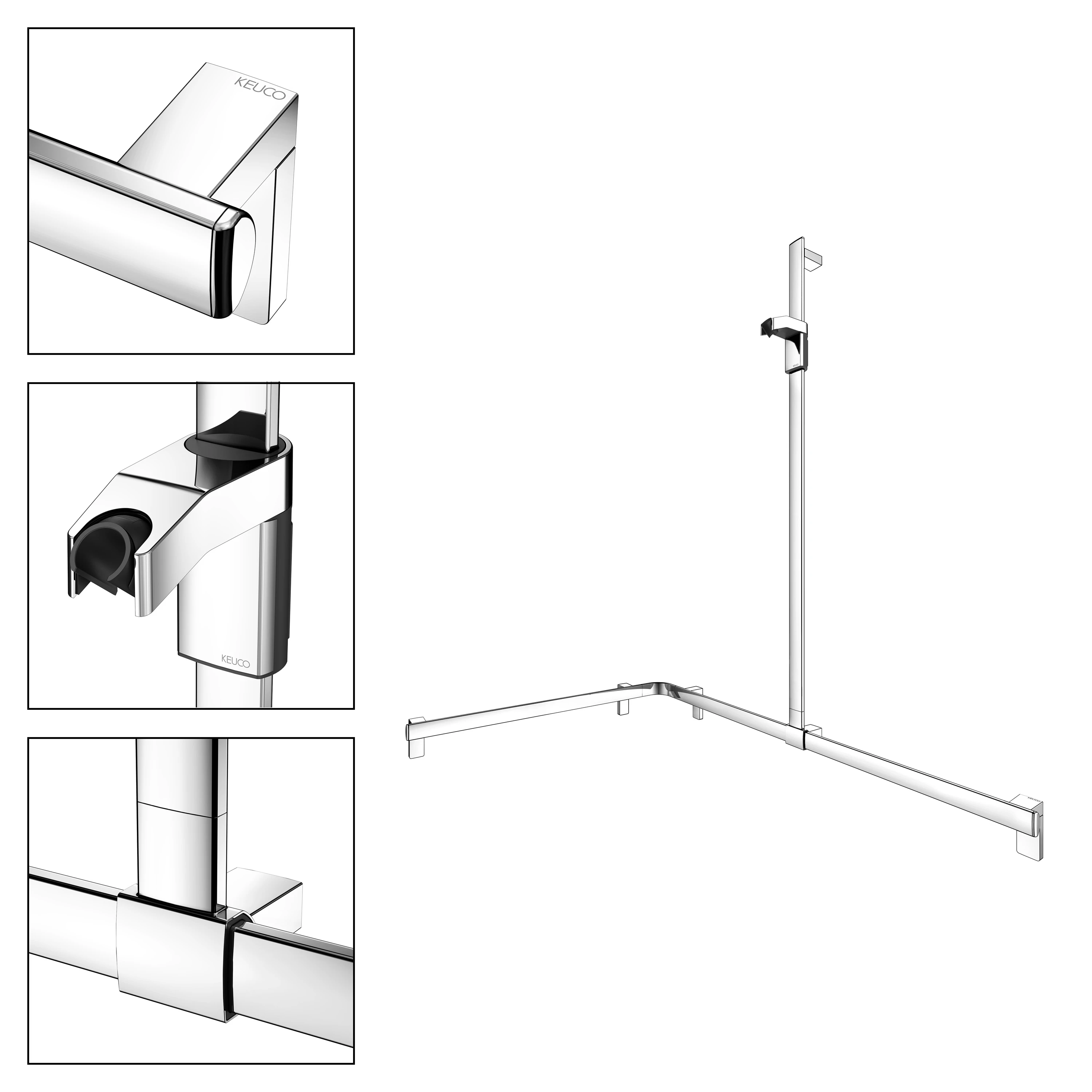 AXESS 35015010201 Duschhandlauf mit Brausestange rechts 840/1140/1300 mm verchromt