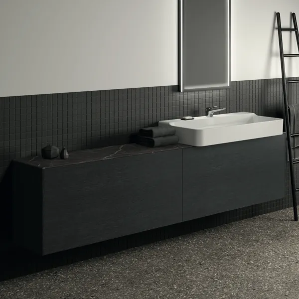 Waschtischplatte Conca, aus Keramik, 2387x373x6mm, Marmor Noir Desir Waschtischplatte Conca, aus Keramik, 2387x373x6mm, Marmor Noir Desir