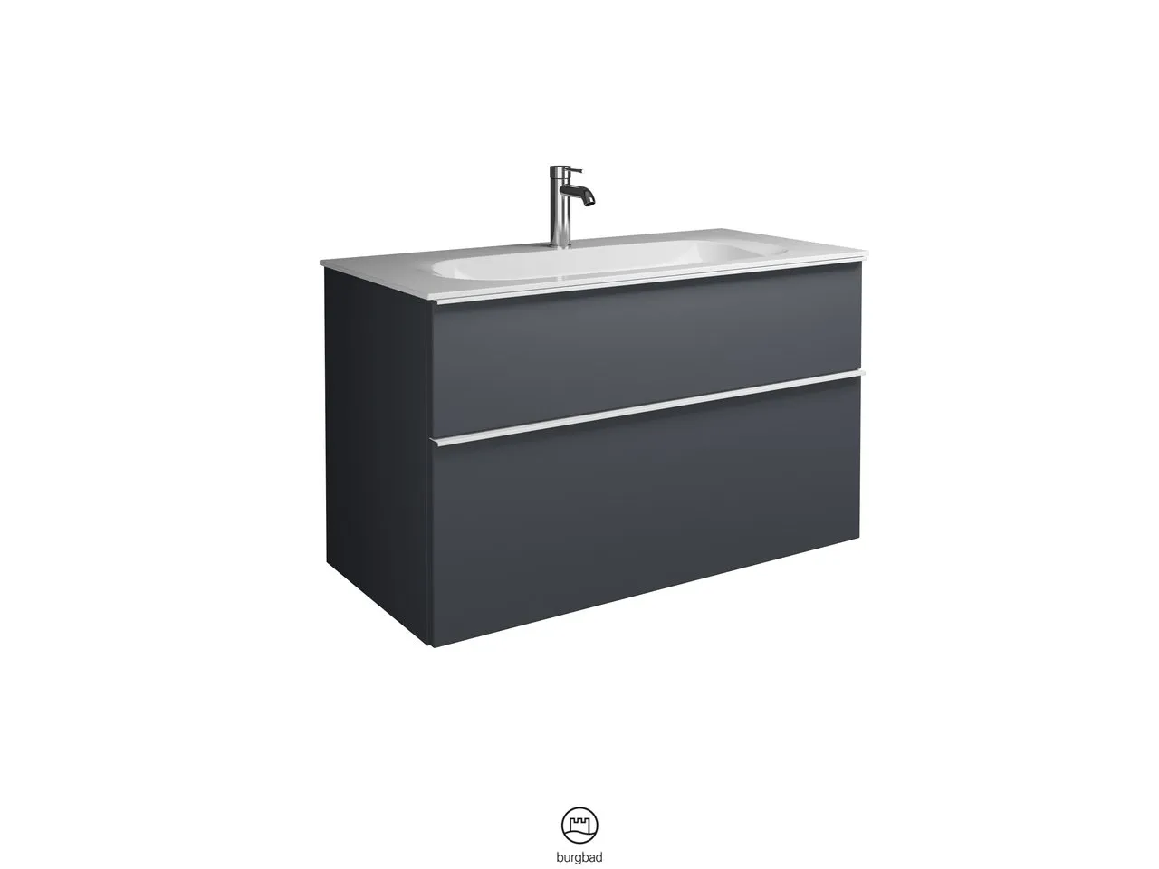 burgbad Badmöbelset „Fiumo“ 1060 × 650 mm Griff, Chrom (230 mm), in Weiß Matt