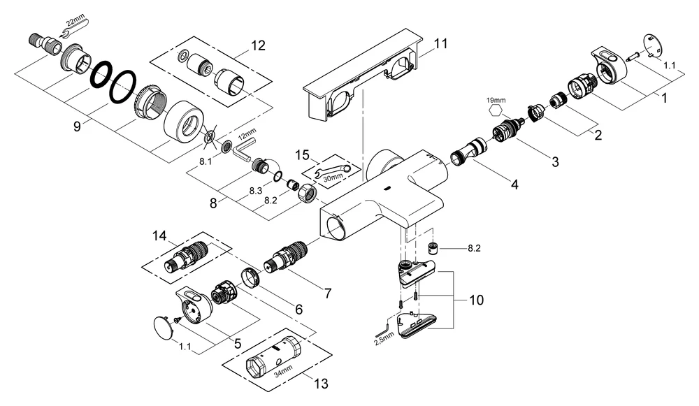 Thermostat-Wannenbatterie Grohtherm 2000 34464_1, Wandmontage, mit Duschablage, Sonderpreis B-Ware Thermostat-Wannenbatterie Grohtherm 2000 34464_1, Wandmontage, mit Duschablage, Sonderpreis B-Ware