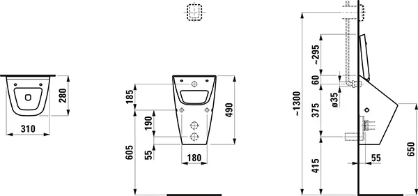 Absaugeurinal VILA 280x310x490 mit Löchern für Deckelmontage H894142 weiß