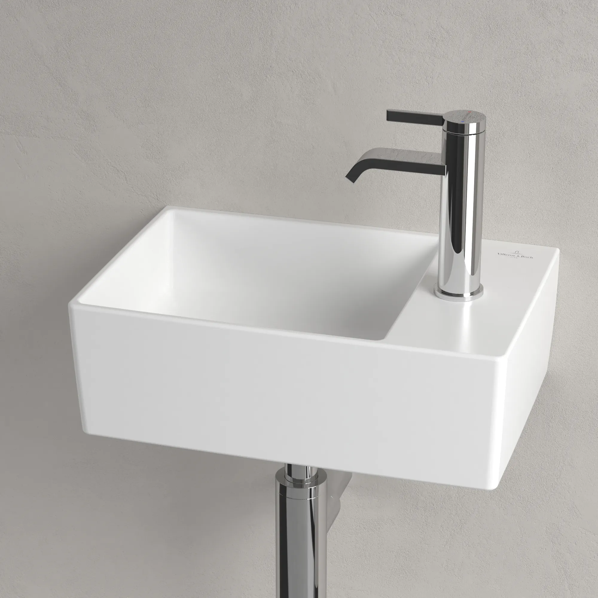 Villeroy & Boch Handwaschbecken Memento 2.0, 400x260x111mm, Stone White CeramicPlus, TitanCeram, matt, Wandmontage, 1-Loch Armatur