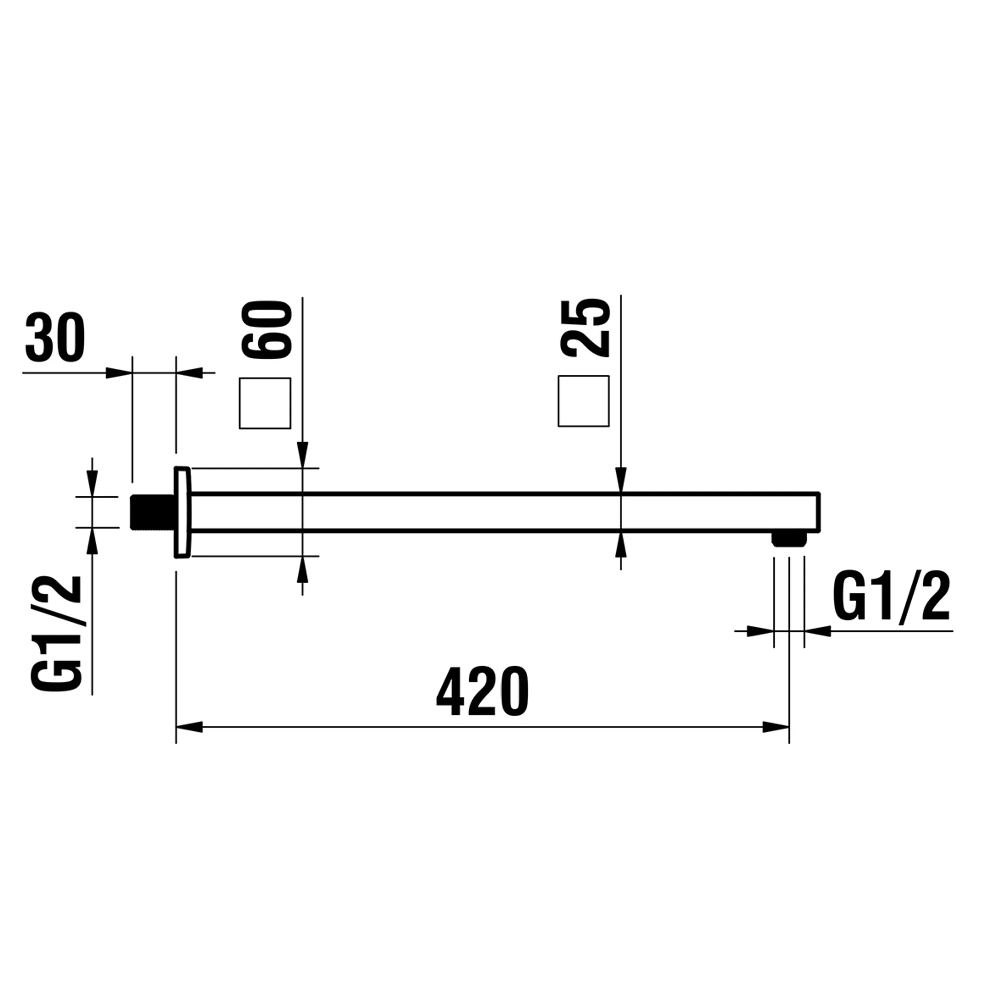 Brausewandarm, Edelstahl-Optik, quadratische Rosette, Ausladung 420mm, passend zu Kopfbrause HF504732441000 Brausewandarm, Edelstahl-Optik, quadratische Rosette, Ausladung 420mm, passend zu Kopfbrause HF504732441000