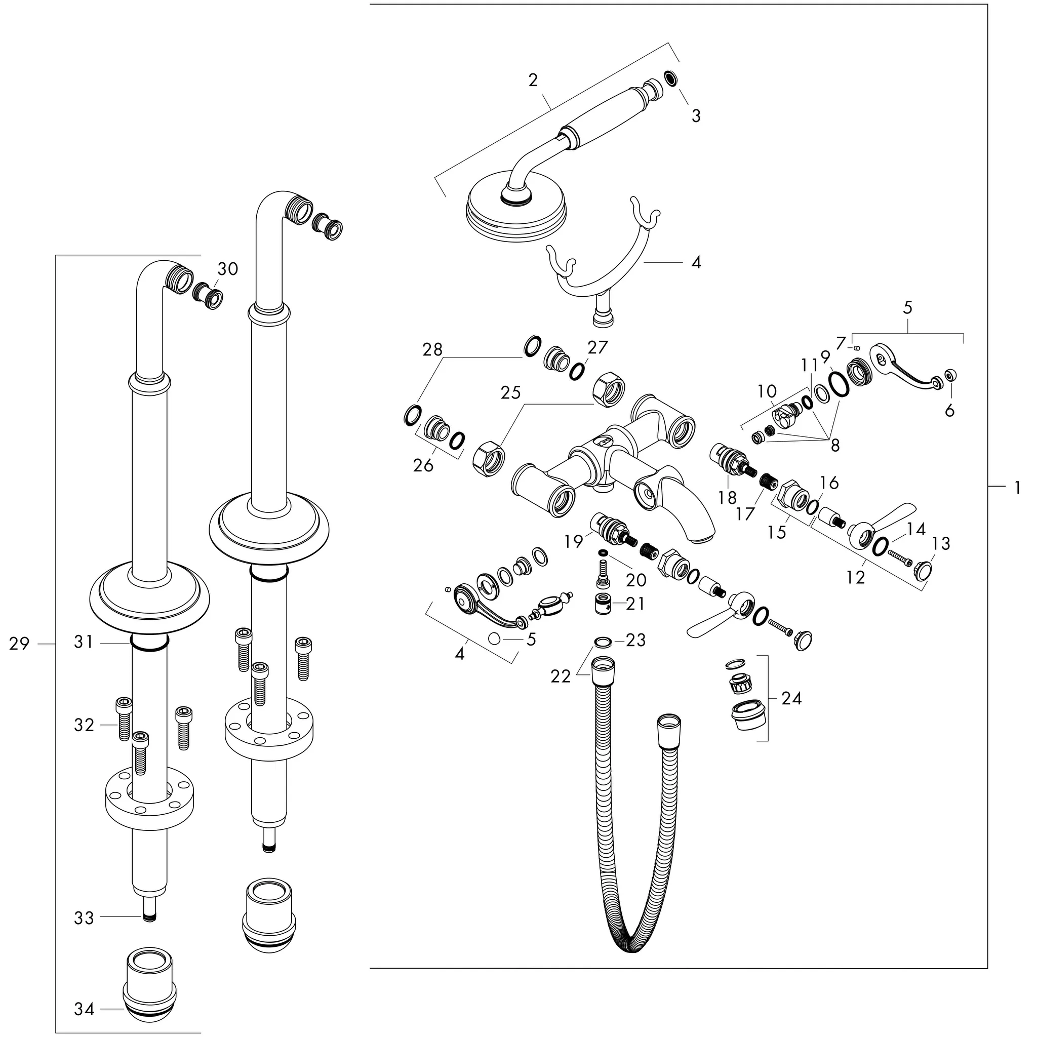 Hansgrohe AXOR Montreux 2-Griff Wannenarmatur bodenstehend, Brushed Nickel Hansgrohe AXOR Montreux 2-Griff Wannenarmatur bodenstehend, Brushed Nickel