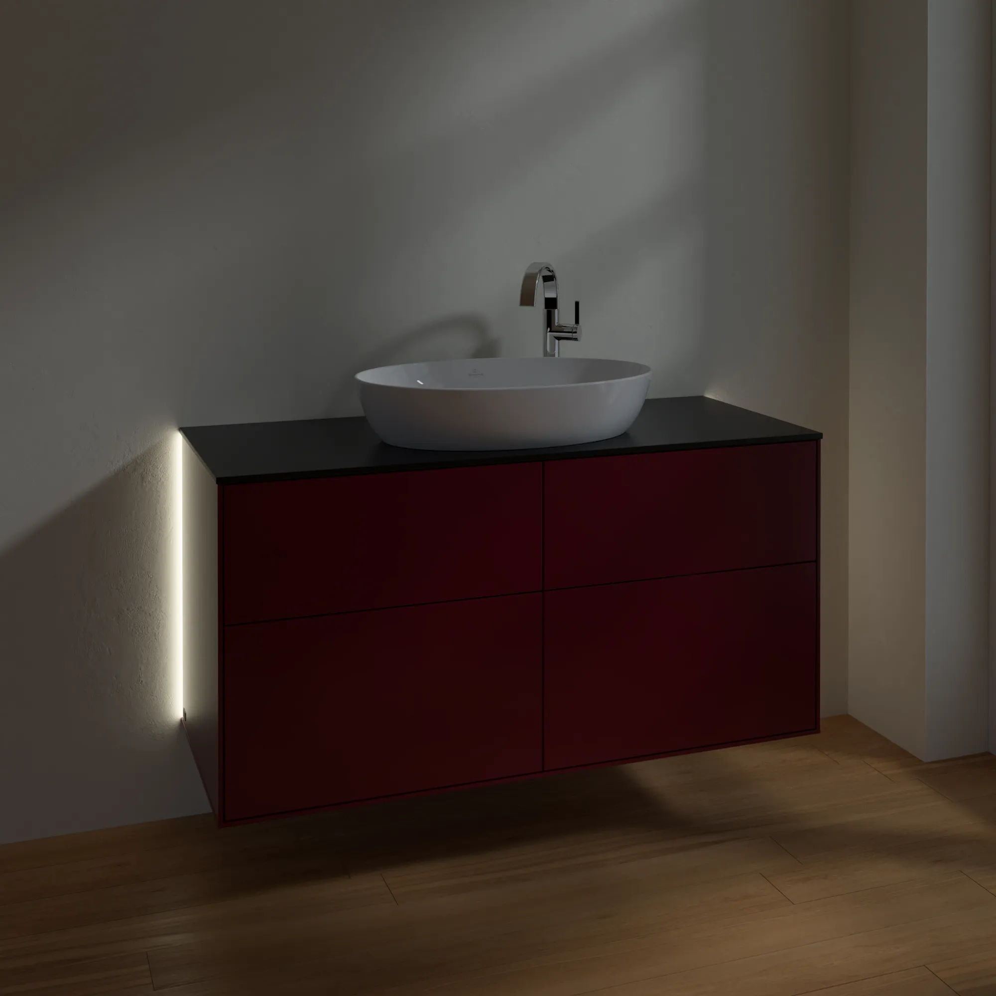 Villeroy & Boch Waschtischunterschrank „Finion“ für Schrankwaschtisch 1200 × 603 × 501 mm Peony Matt Lacquer, mit Hahnlochbohrung, für Becken mittig