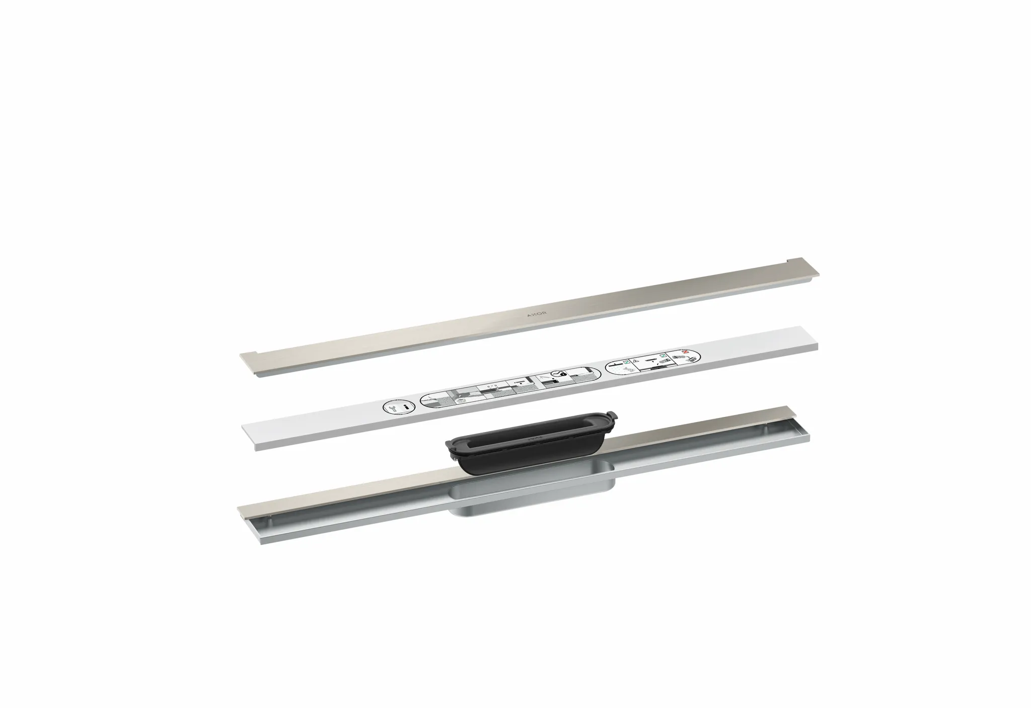 Hansgrohe AXOR Drain Fertigset Duschrinne 700 mm Edelstahl wandangebunden, höhenverstellbar bis 18 mm Fliesenstärke, wasserloses Siphonsystem