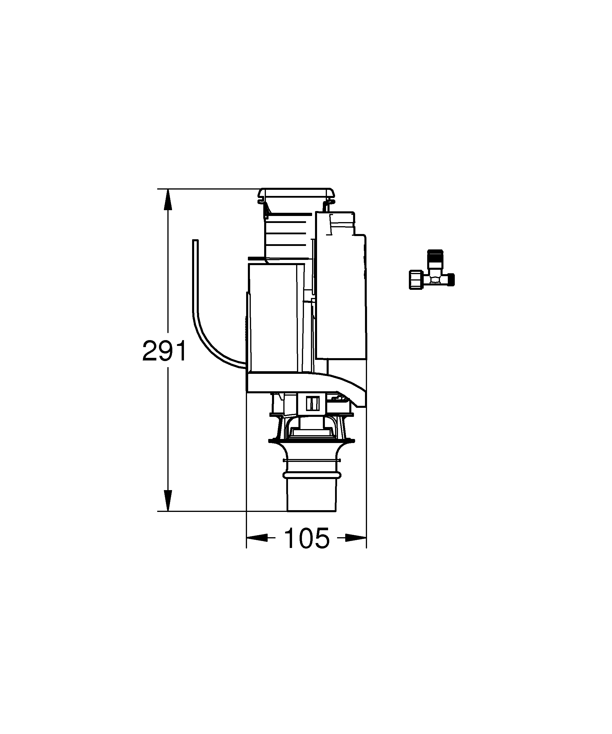 Umrüstset 38735, für Spülkasten 6 l, 2-Mengen-Ablaufventil AV1, mit Ventilsitz, für 6 l oder 3 l, Eckventil DN 15, Schrauben-Führungsrohre