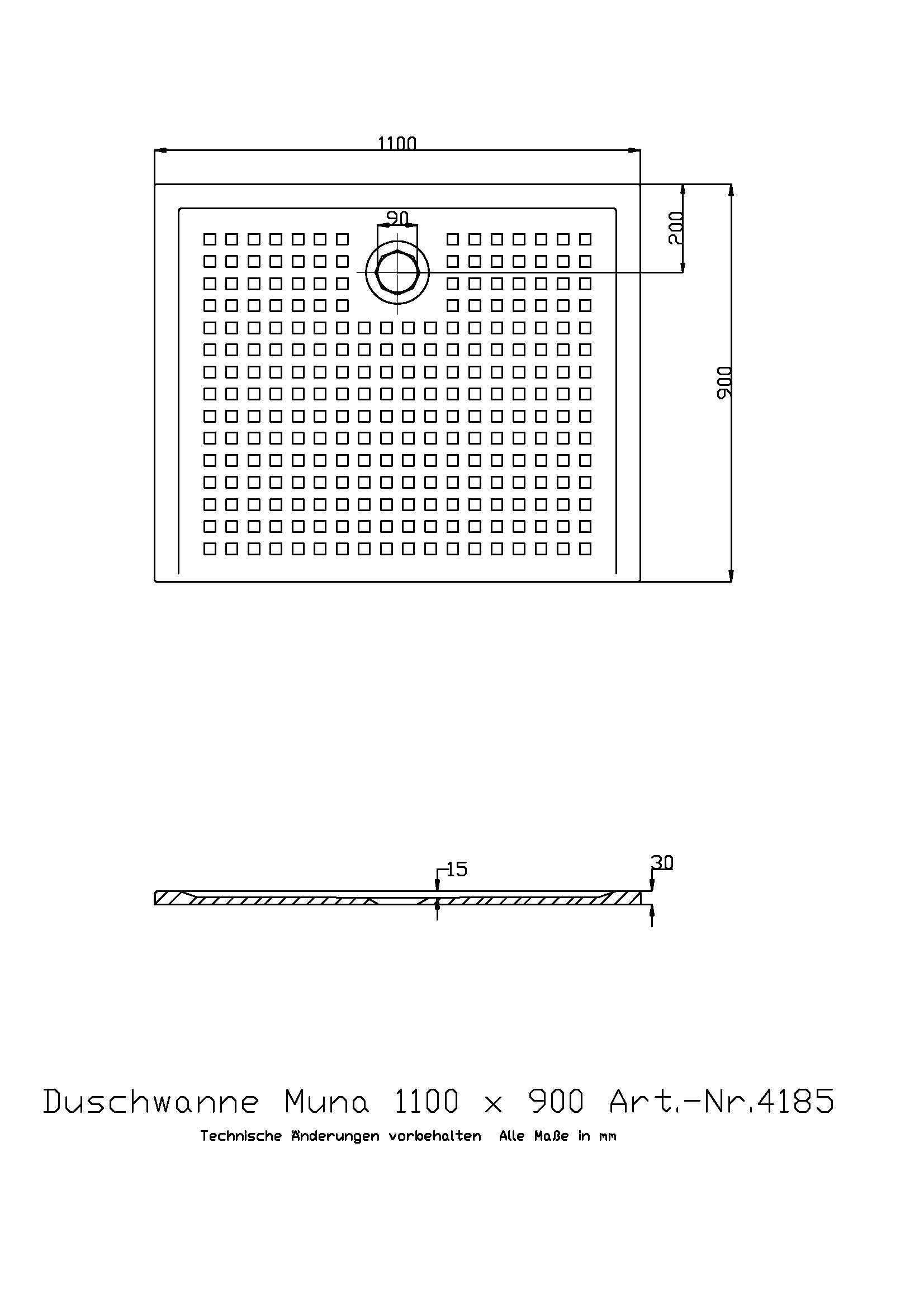 Duschwanne „Muna“ Rechteck 110 × 90 cm in Weiß