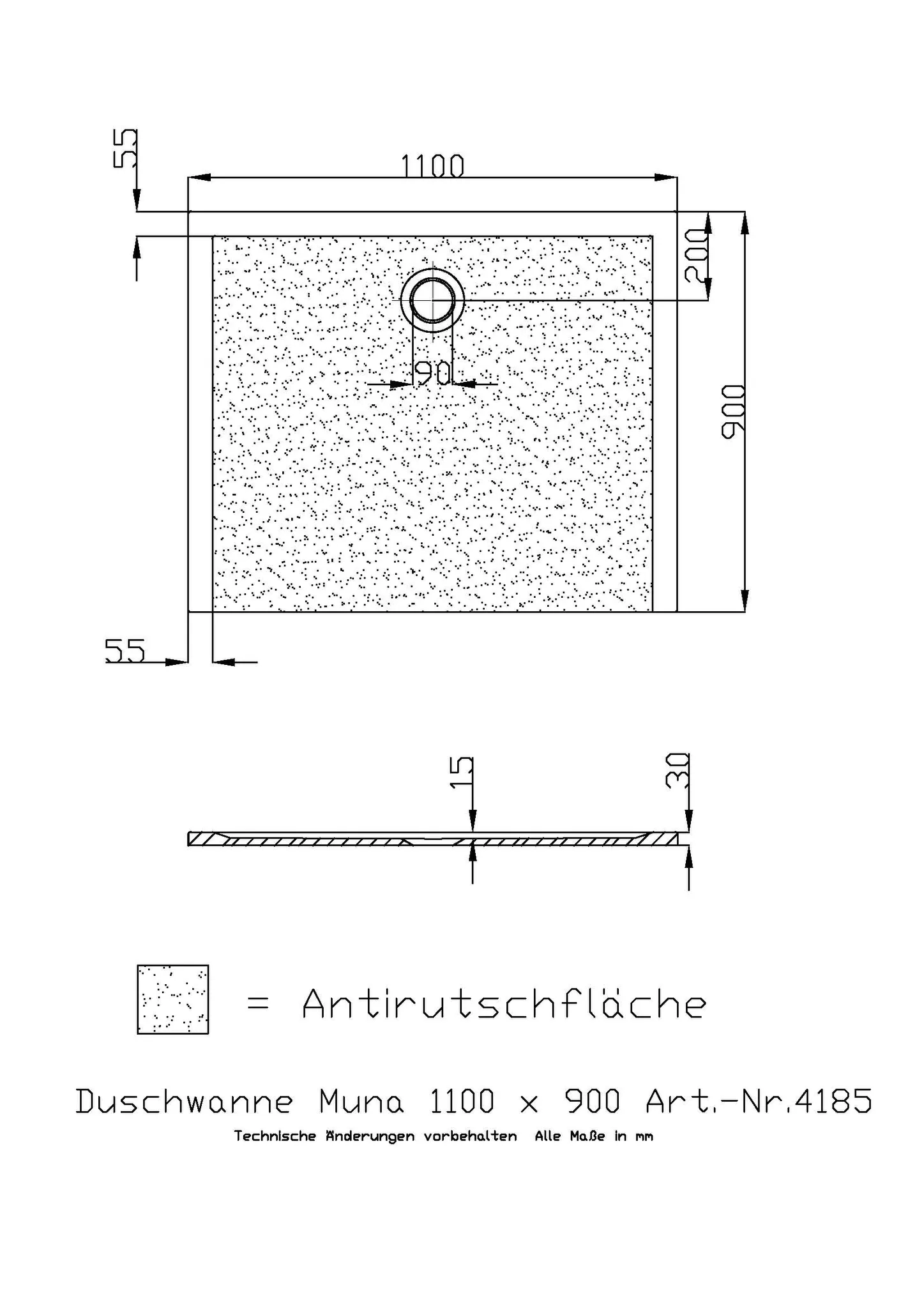 Hoesch Muna Duschwanne Mineralguss Solique, Weiß, 1100x900x30mm Hoesch Muna Duschwanne Mineralguss Solique, Weiß, 1100x900x30mm