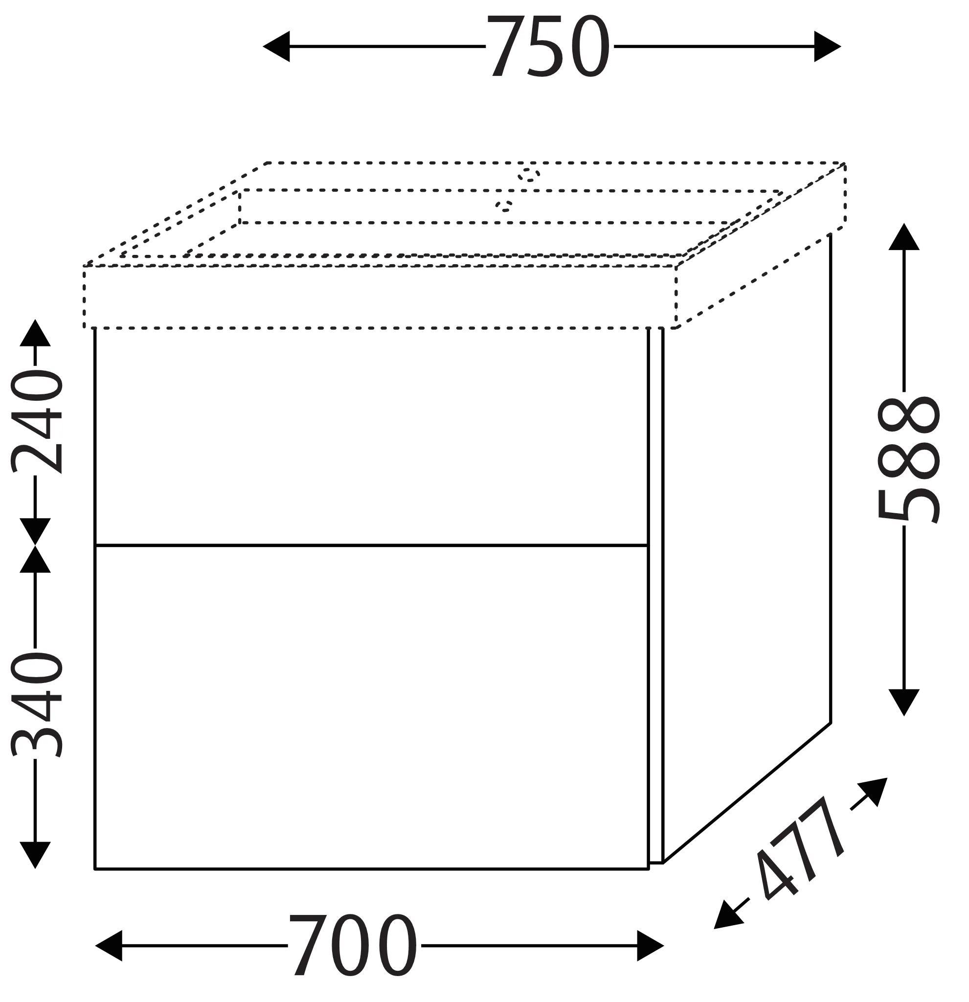 Waschtischunterbau mit Auszügen 3way (BS497) 588x700x477 Schwarz-Matt