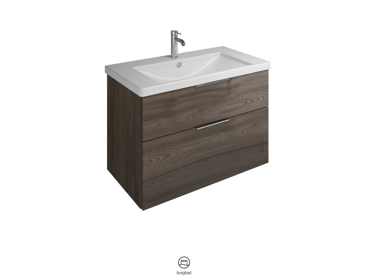 burgbad Badmöbelset Keramik-Waschtisch inkl. Waschtischunterschrank „Eqio“ 93 × 64,5 × 49 cm Griff, Chrom, Eiche Dekor Urban (Melamin)