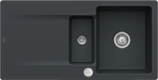 Villeroy & Boch flächenbündige Spüle Siluet 60 R flat Pure Black, 980 x 490 mm, Höhe 220 mm, TitanCeram, Excenterbetätigung Villeroy & Boch flächenbündige Spüle Siluet 60 R flat Pure Black, 980 x 490 mm, Höhe 220 mm, TitanCeram, Excenterbetätigung