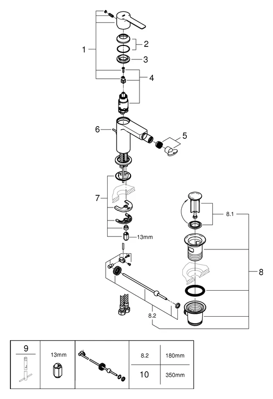 Grohe Einhand-Bidetbatterie Lineare in hard graphite gebürstet