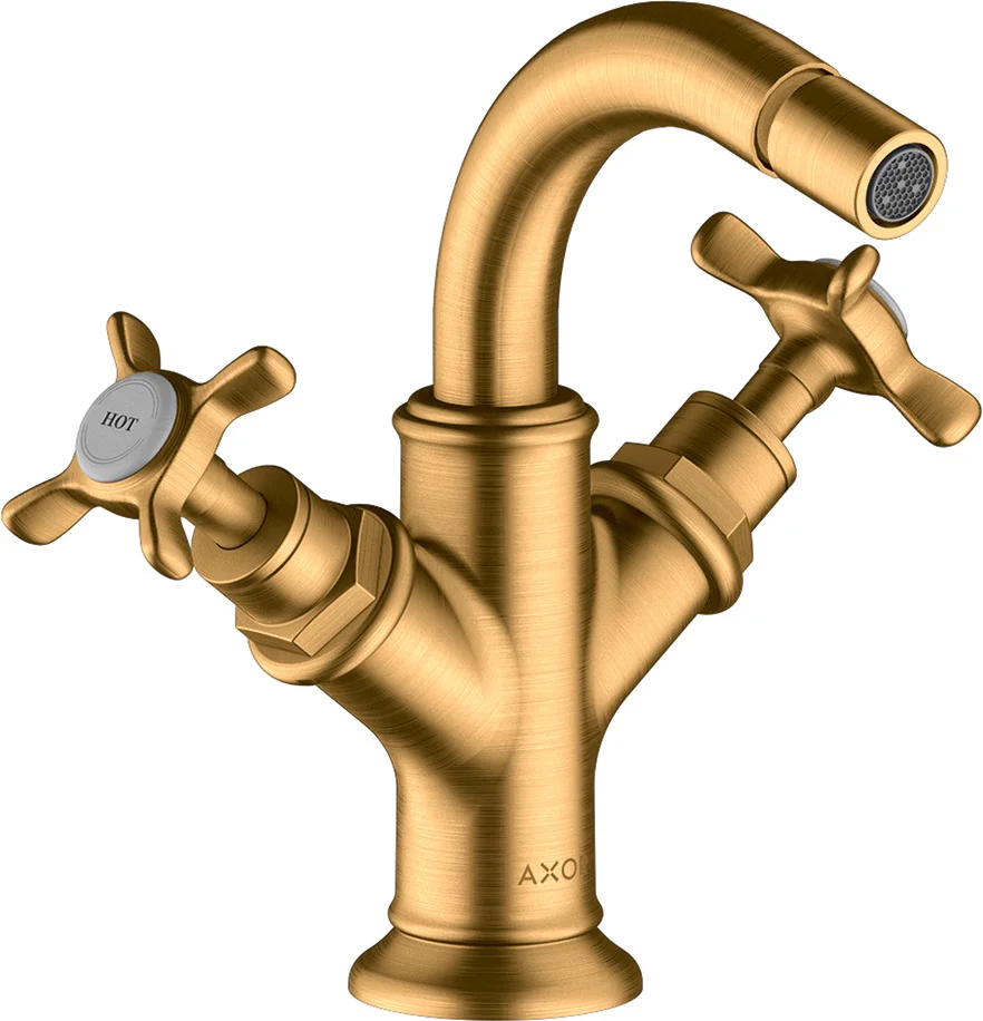 Hansgrohe AXOR Montreux 2-Griff Bidetarmatur Brushed Gold Optic, Ausladung 104 mm, Auslaufhöhe 158 mm, Laminarstrahl, max. Durchfluss 7,5 l/min, Keramikventile 180°, für Durchlauferhitzer geeignet Hansgrohe AXOR Montreux 2-Griff Bidetarmatur Brushed Gold Optic, Ausladung 104 mm, Auslaufhöhe 158 mm, Laminarstrahl, max. Durchfluss 7,5 l/min, Keramikventile 180°, für Durchlauferhitzer geeignet
