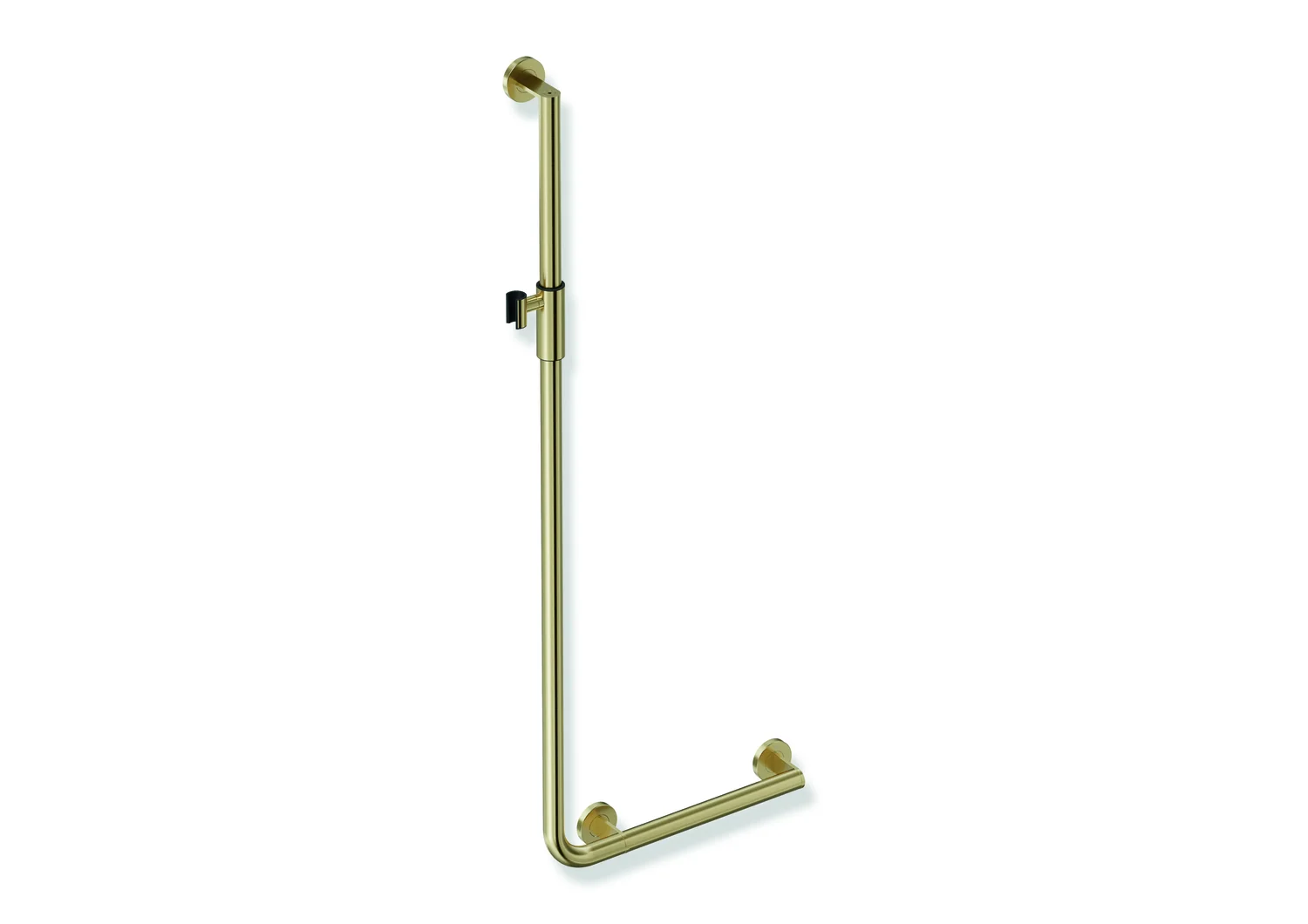 HEWI Winkelgriff mit Brausehalter, Edelstahl, PVD, waagerechte Länge 450 mm, senkrechte Länge 1250 mm, D: 32 mm, Ausführung rechts HEWI Winkelgriff mit Brausehalter, Edelstahl, PVD, waagerechte Länge 450 mm, senkrechte Länge 1250 mm, D: 32 mm, Ausführung rechts