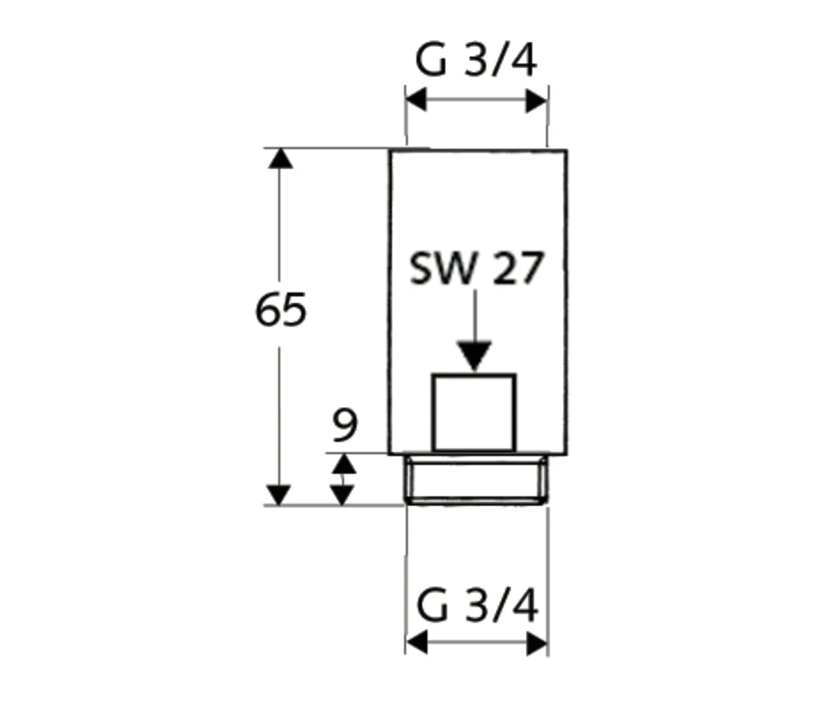 Distanzstück, 65 mm, DN 20 G 3/4 AG, DN 20 G 3/4 IG, chrom