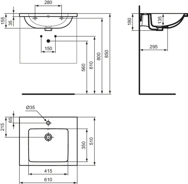 Waschbecken „i.lifeB“ 61 × 51 × 18 cm, Hahnlochposition mittig in Weiß Waschbecken „i.lifeB“ 61 × 51 × 18 cm, Hahnlochposition mittig in Weiß