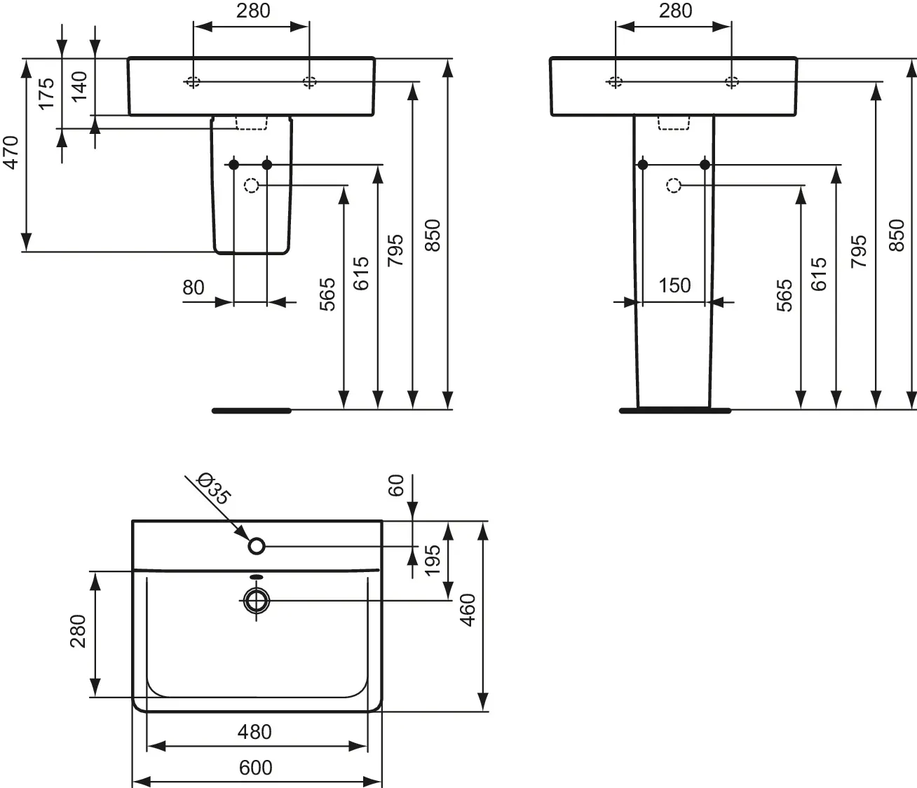 Ideal Standard Waschtisch Connect Cube, 1 Hahnloch, weiß, 600x460x175 mm Ideal Standard Waschtisch Connect Cube, 1 Hahnloch, weiß, 600x460x175 mm
