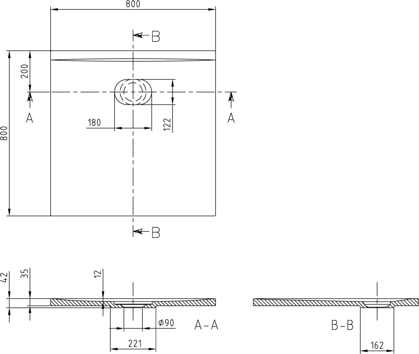 Villeroy & Boch quadratische Duschwanne Ecora UDA8080ERA1SV, 800x800x35 mm, weiß Alpin, glänzend, Antirutschklasse A